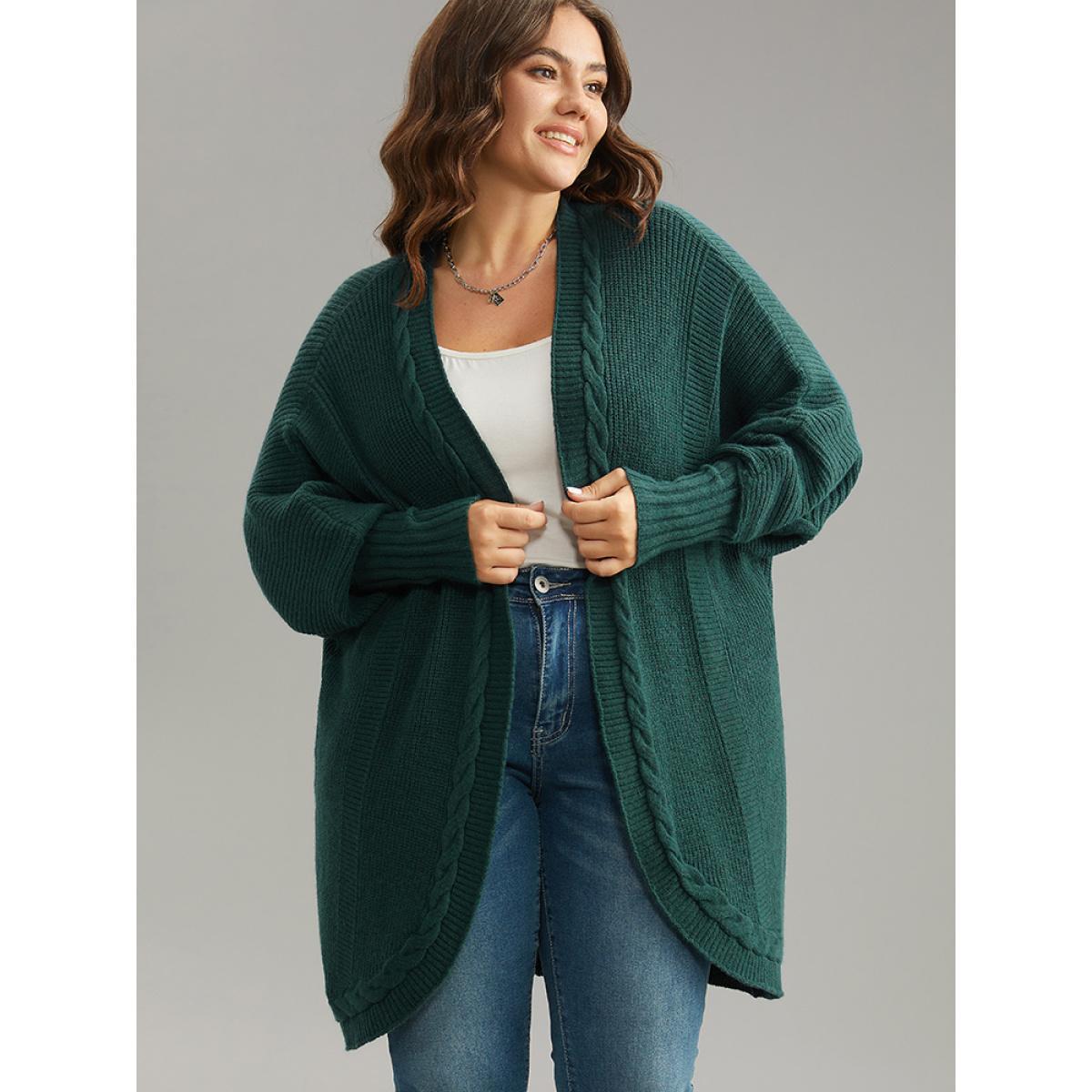 Plus Size Supersoft Essentials Batwing Sleeve Cable Knit Cardigan DarkGreen Women Casual Loose Long Sleeve Dailywear Cardigans BloomChic 18-20/2X Product Image
