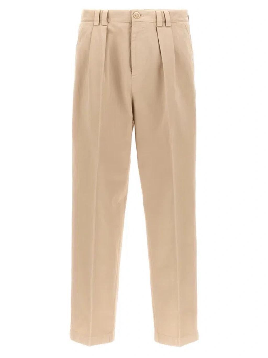 BRUNELLO CUCINELLI Cotton Pants With Front Pleats In Cream Product Image