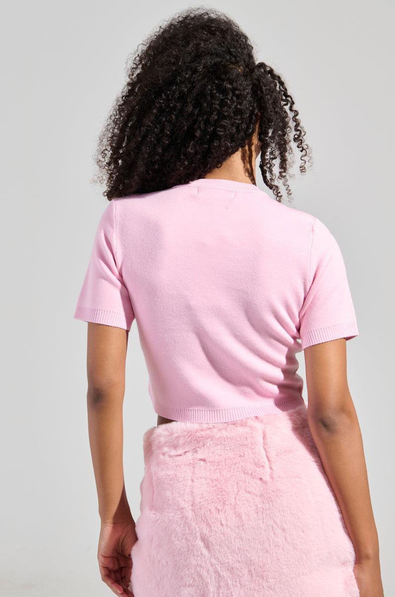 KEEP ME OUT THE LOOP TINY BOW SWEATER IN PINK Product Image