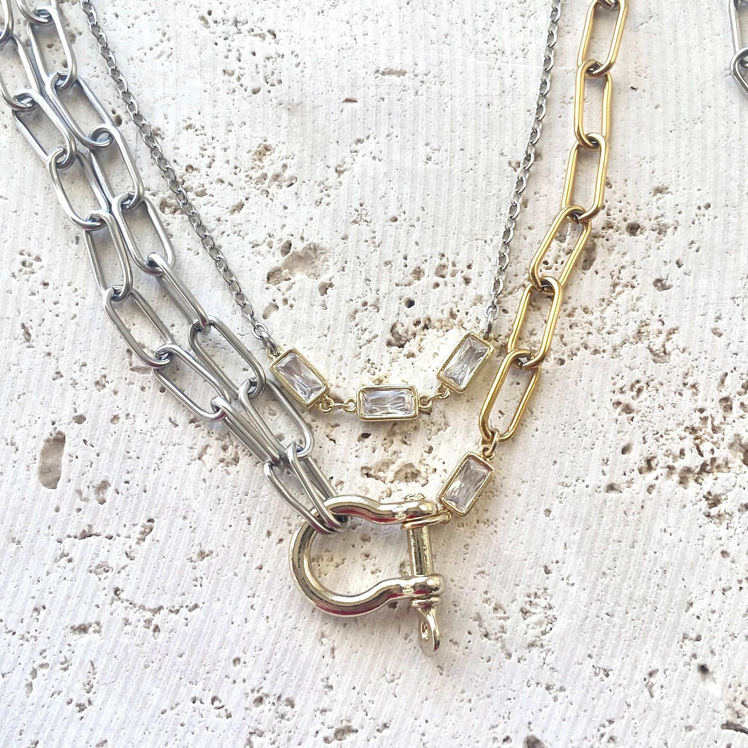 Mixed Metal Horseshoe Necklace Product Image