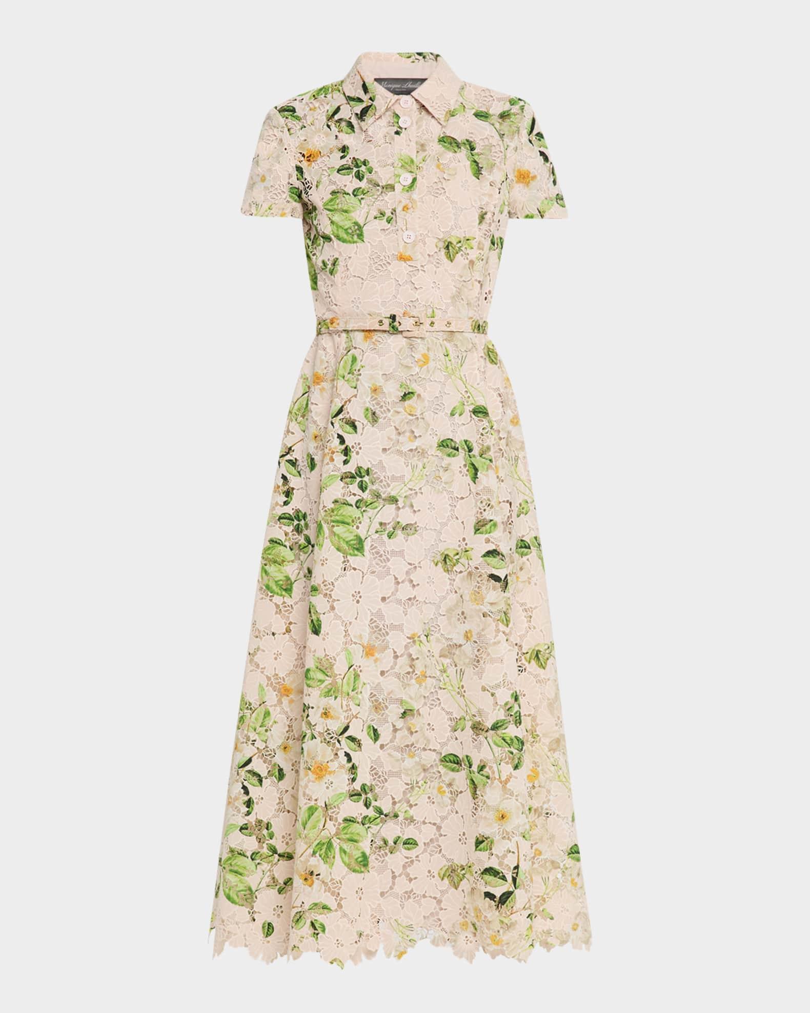Printed Lace Belted Midi Polo Shirtdress Product Image
