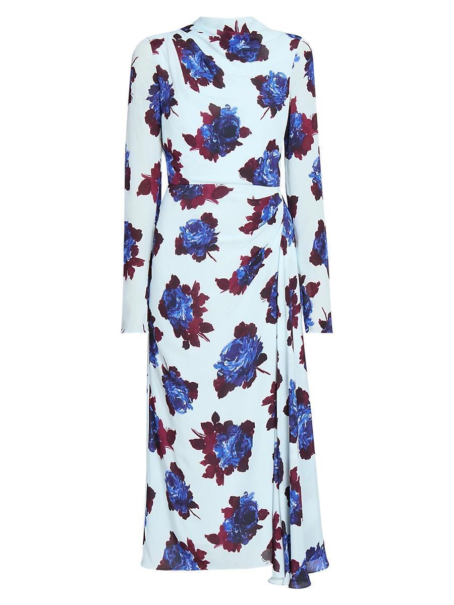 Womens Floral Draped Midi-Dress Product Image