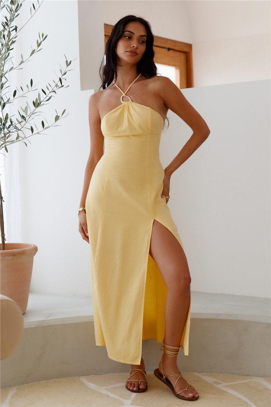 She's Captivating Midi Dress Yellow Product Image