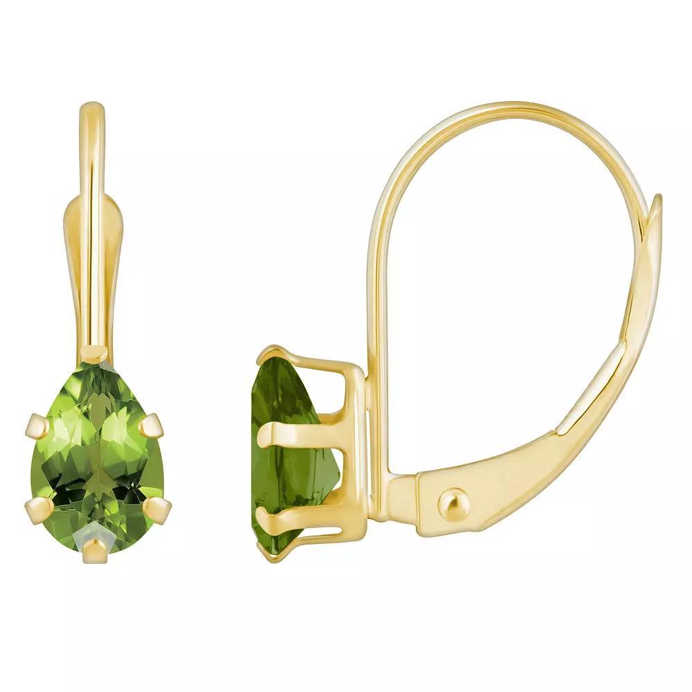 Celebration Gems 10k Gold Pear Shape Peridot Leverback Earrings, Women's Product Image