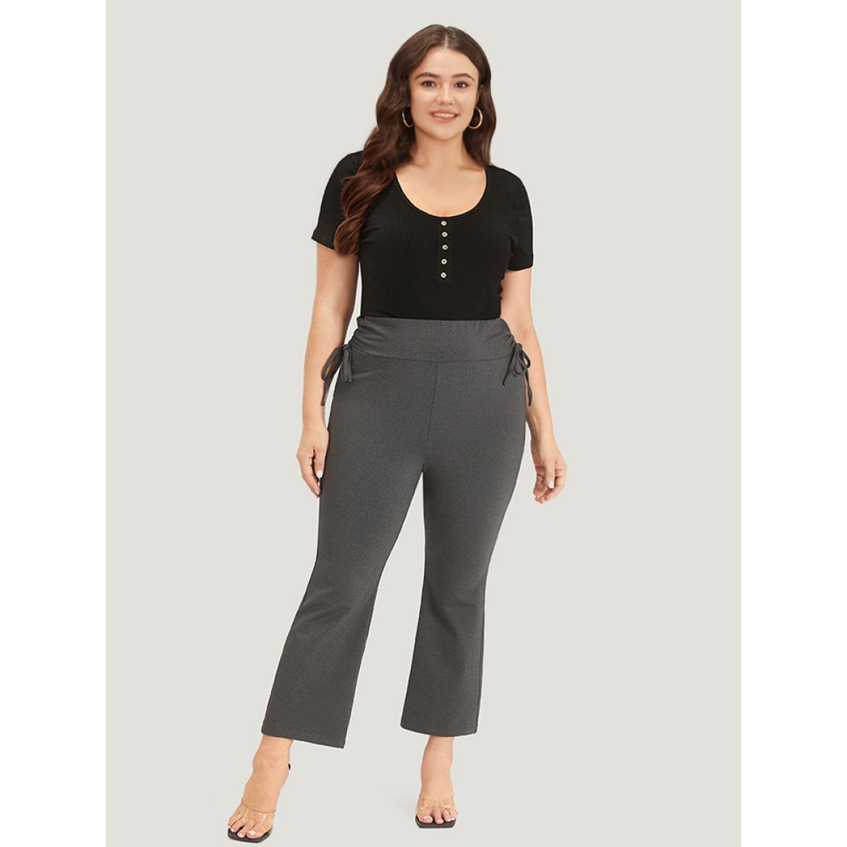 Plus Size Plain Drawstring Side Ruched Bootcut Wideband Waist Leggings Women DarkGray Elegant High stretch Bootcut High Rise Dailywear Leggings BloomChic 18-20/2X Product Image