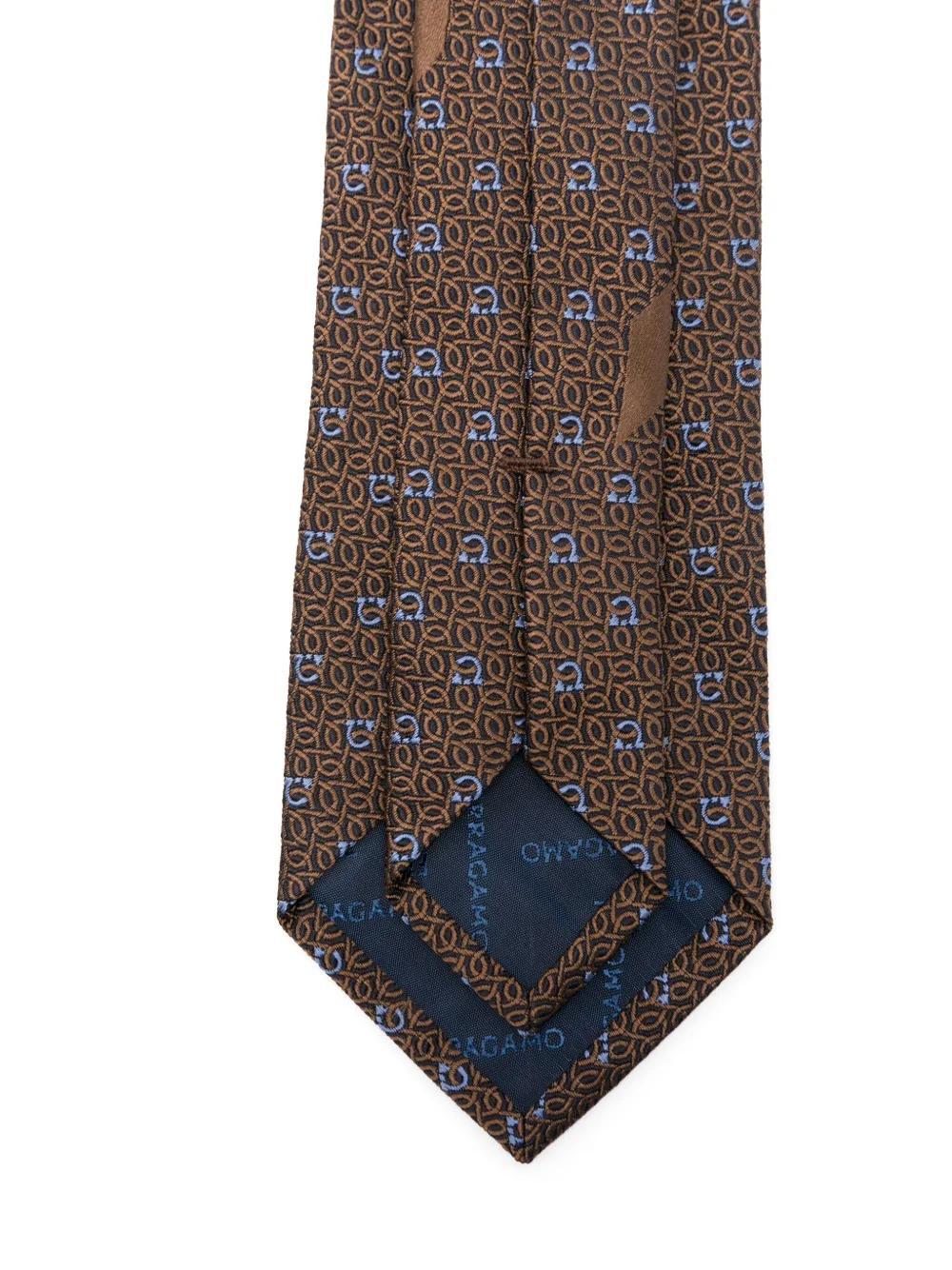 FERRAGAMO Gancini-jacquard Tie In Brown Product Image