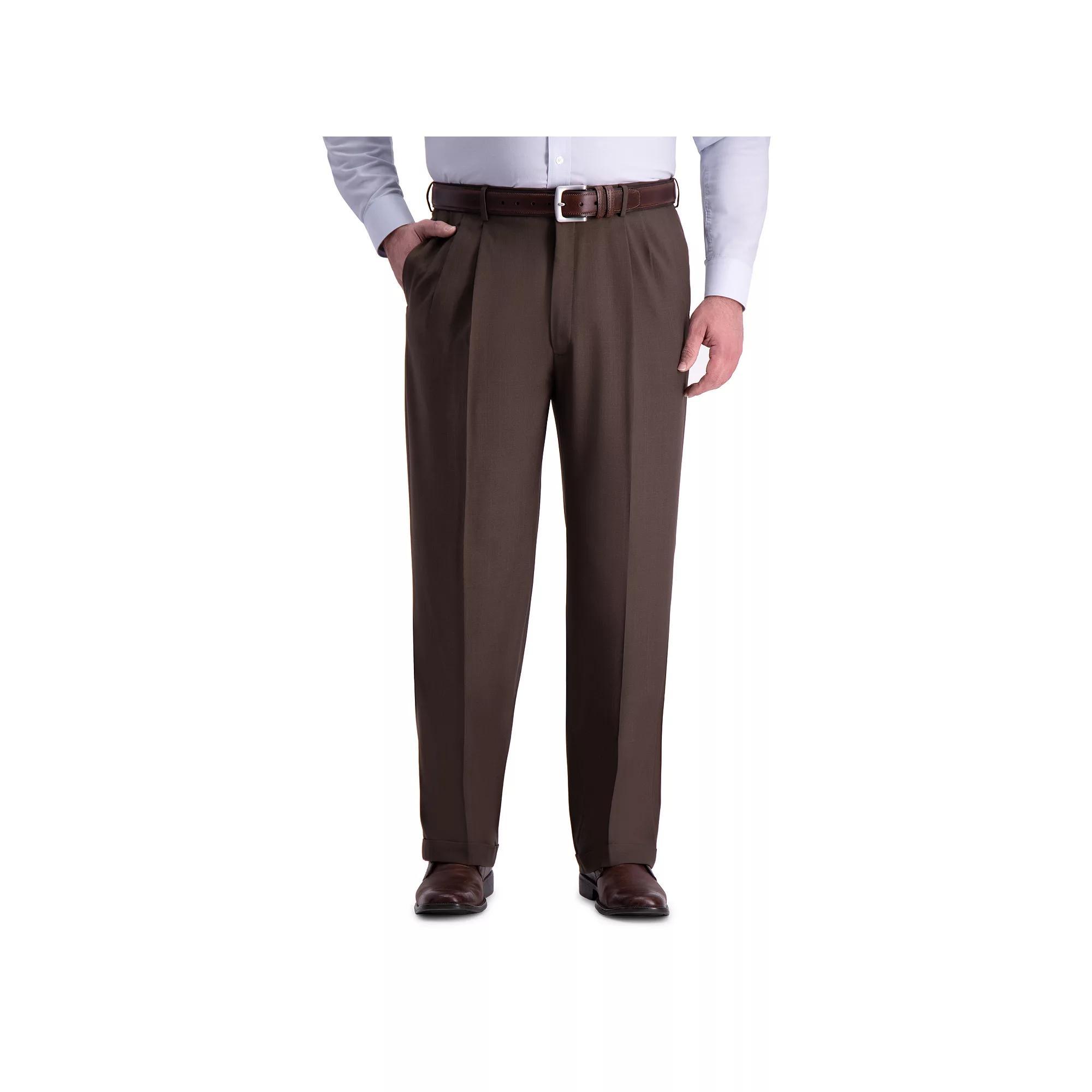 Big & Tall Haggar Premium Comfort Classic-Fit Pleated Hidden Expandable Waistband Dress Pants, Mens Dark Brown Product Image
