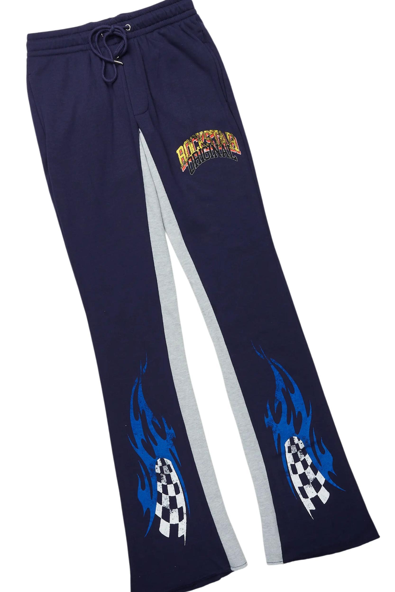 Colorful Race Navy Hoodie/Baggy Track Pant Set Male Product Image