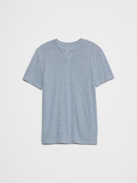 Linen-Blend Notch-Neck T-Shirt Product Image