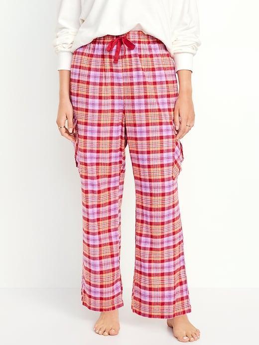 High-Waisted Flannel Cargo Pants Product Image
