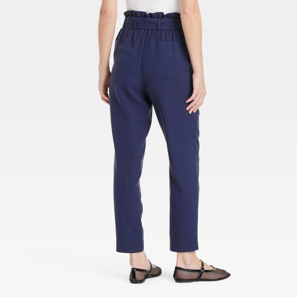 Womens Super-High Rise Tapered Ankle Pull-On Paperbag Pants - A New Day Navy L Product Image