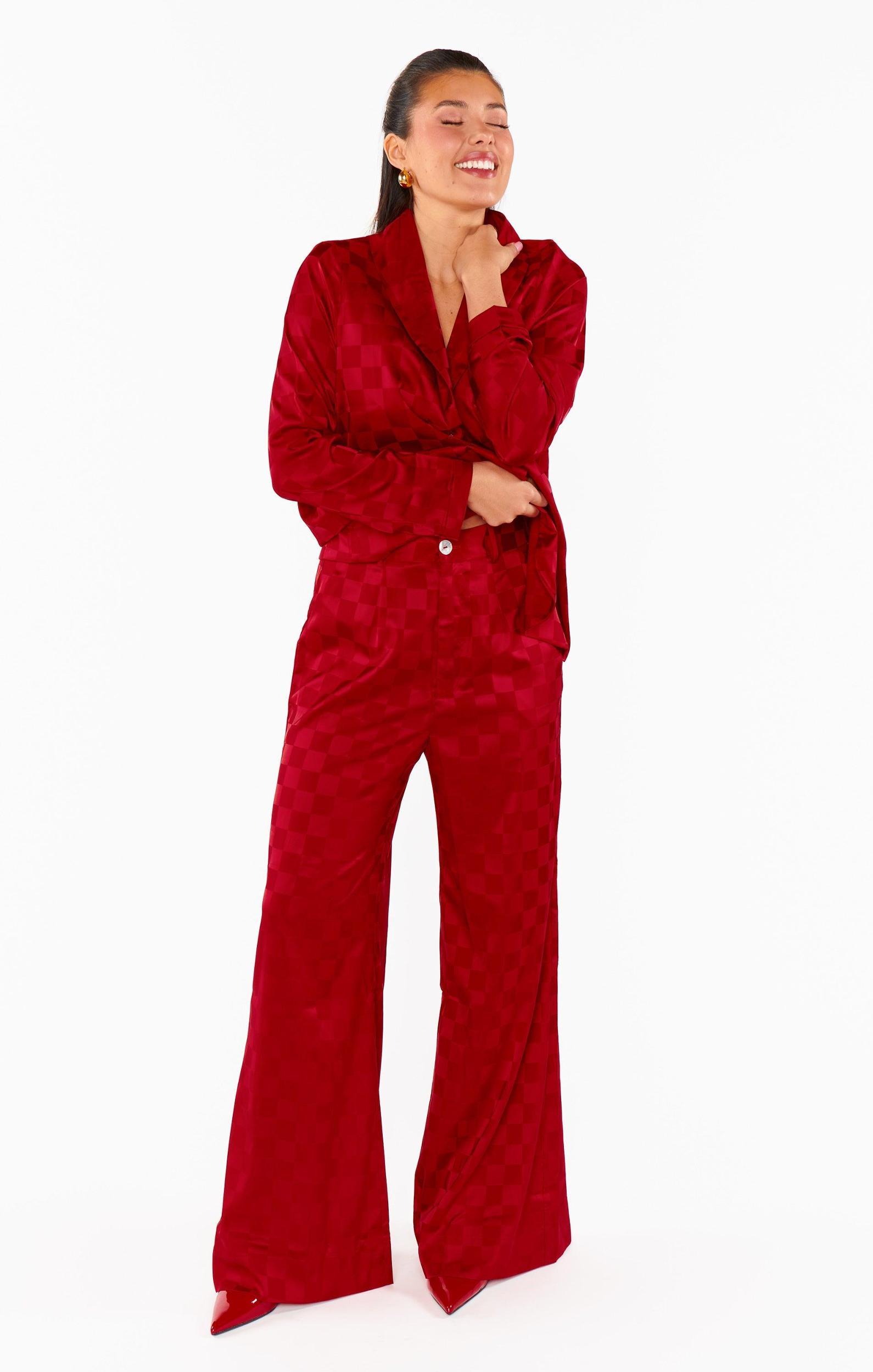 Tanner Trousers ~ Red Checkerboard Satin Product Image