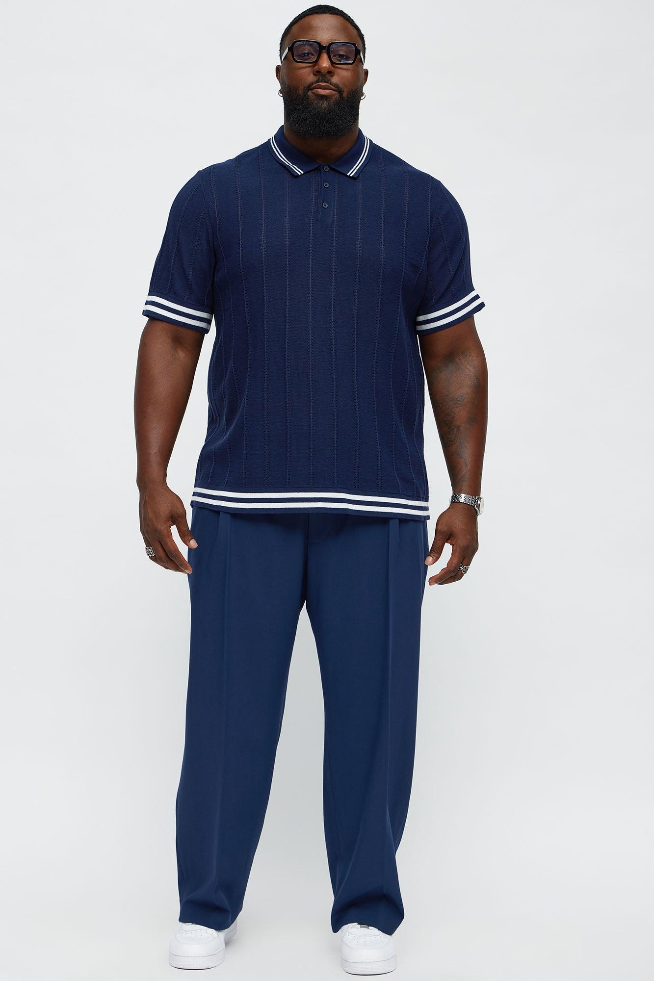 Grant Knitted Pointelle Sweater Polo - Navy/Multi Product Image