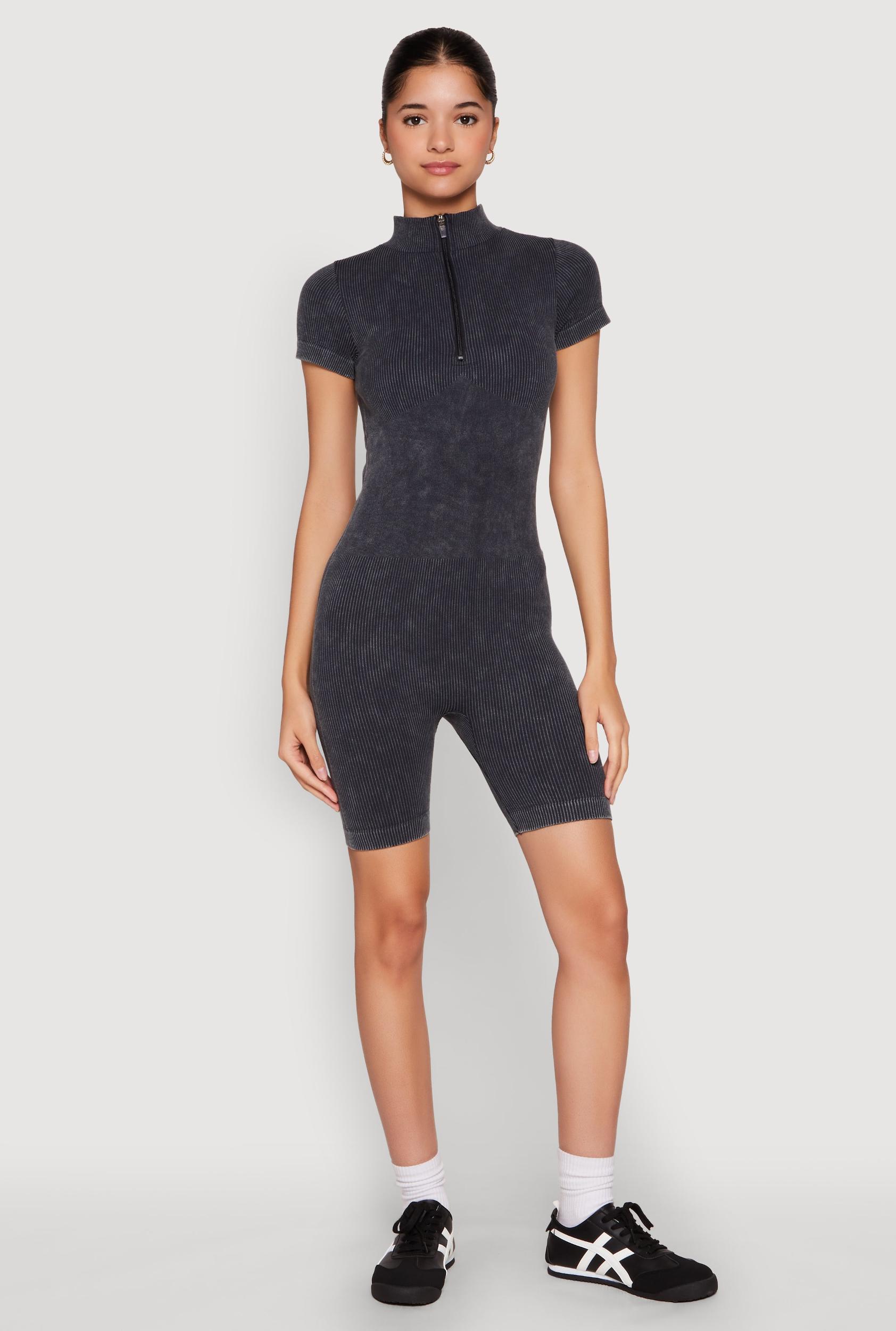 Womens Seamless Half Zip Romper Product Image