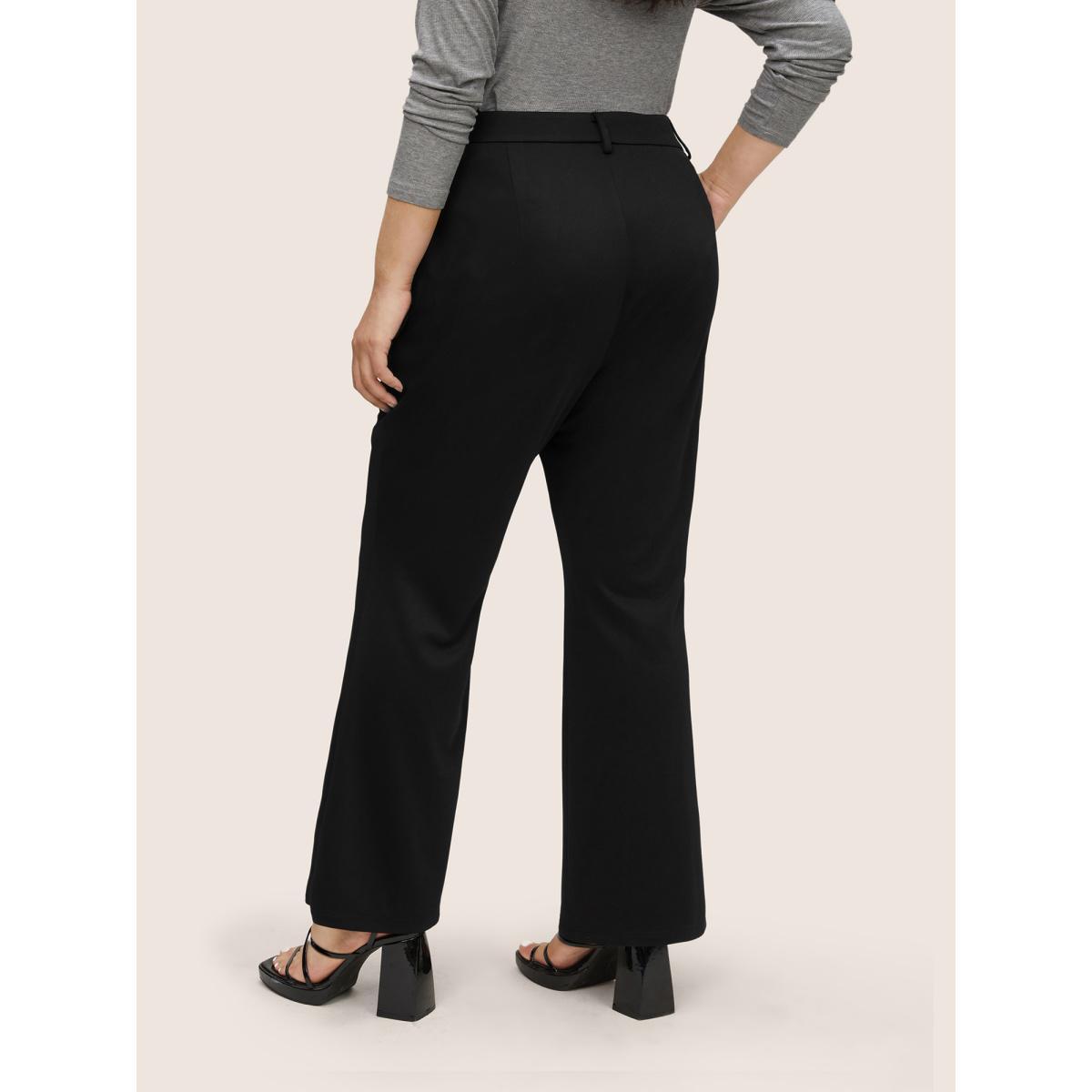 Plus Size Solid High Rise Slant Pocket Flare Leg Pants Women Black At the Office Flare Leg High Rise Work Pants BloomChic 14-16/1X Product Image