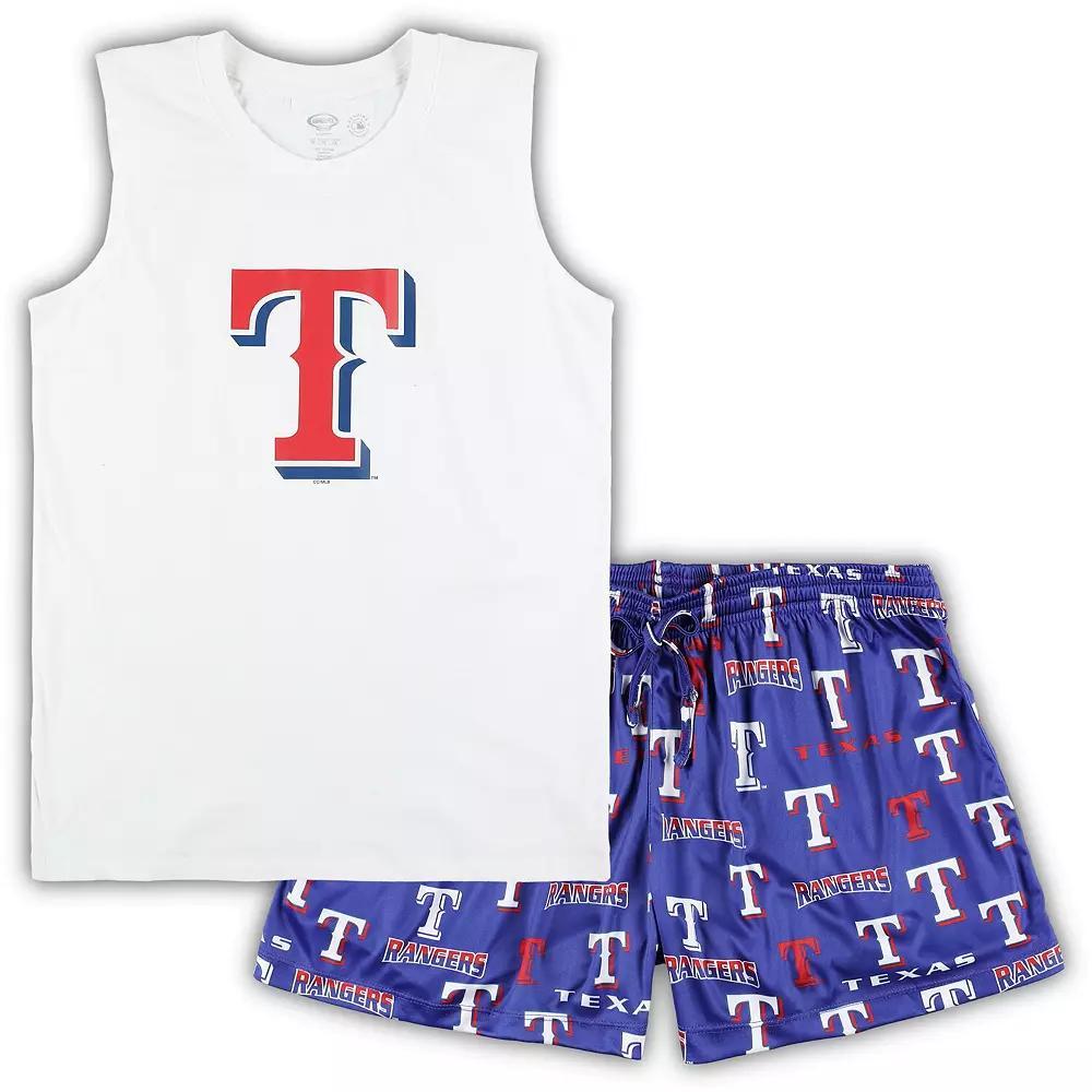 Women's Concepts Sport White/Royal Texas Rangers Plus Size Tank Top & Shorts Sleep Set, Size: 3XL Product Image