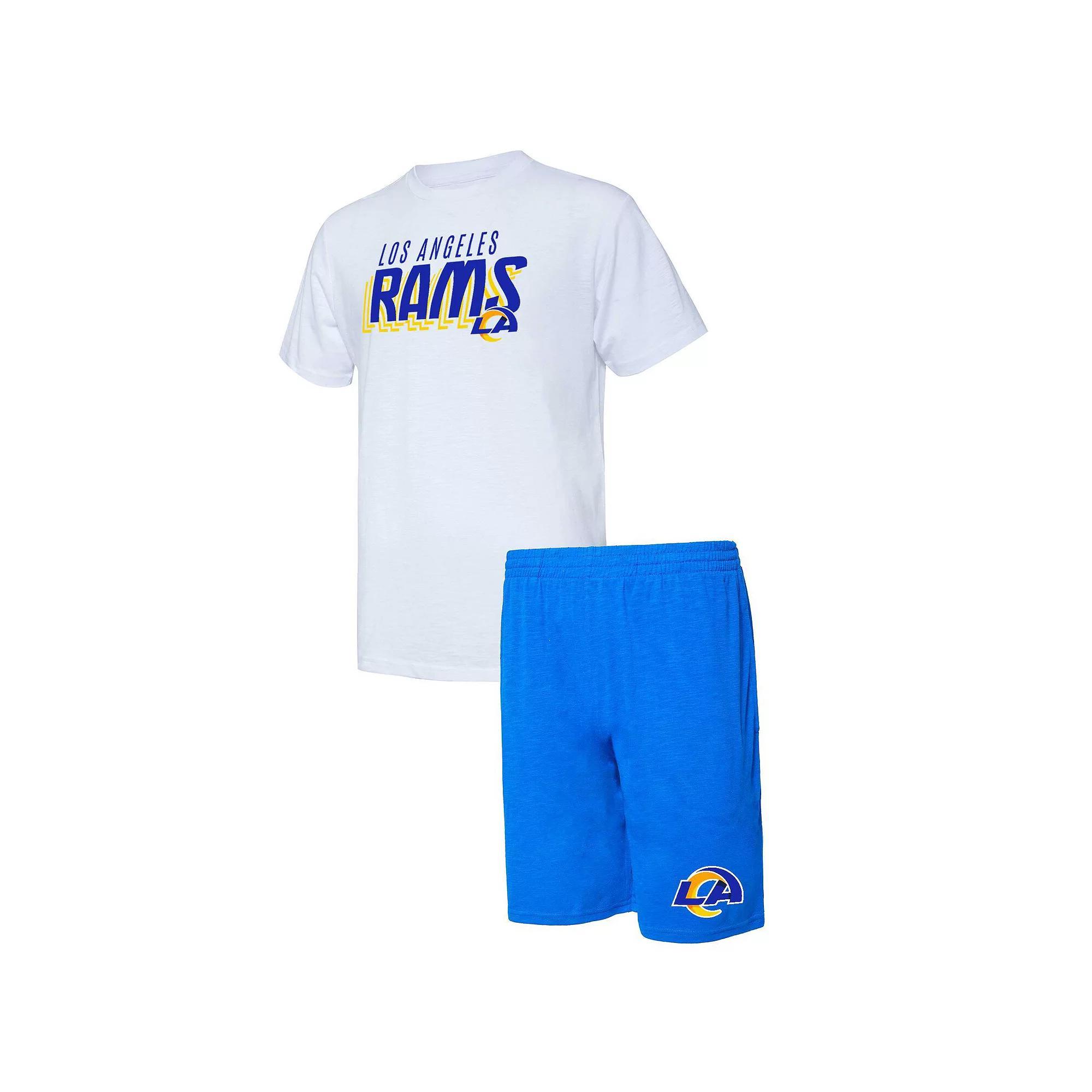 Men's Concepts Sport Royal/White Los Angeles Rams Downfield T-Shirt & Shorts Sleep Set, Size: Small, Blue Product Image