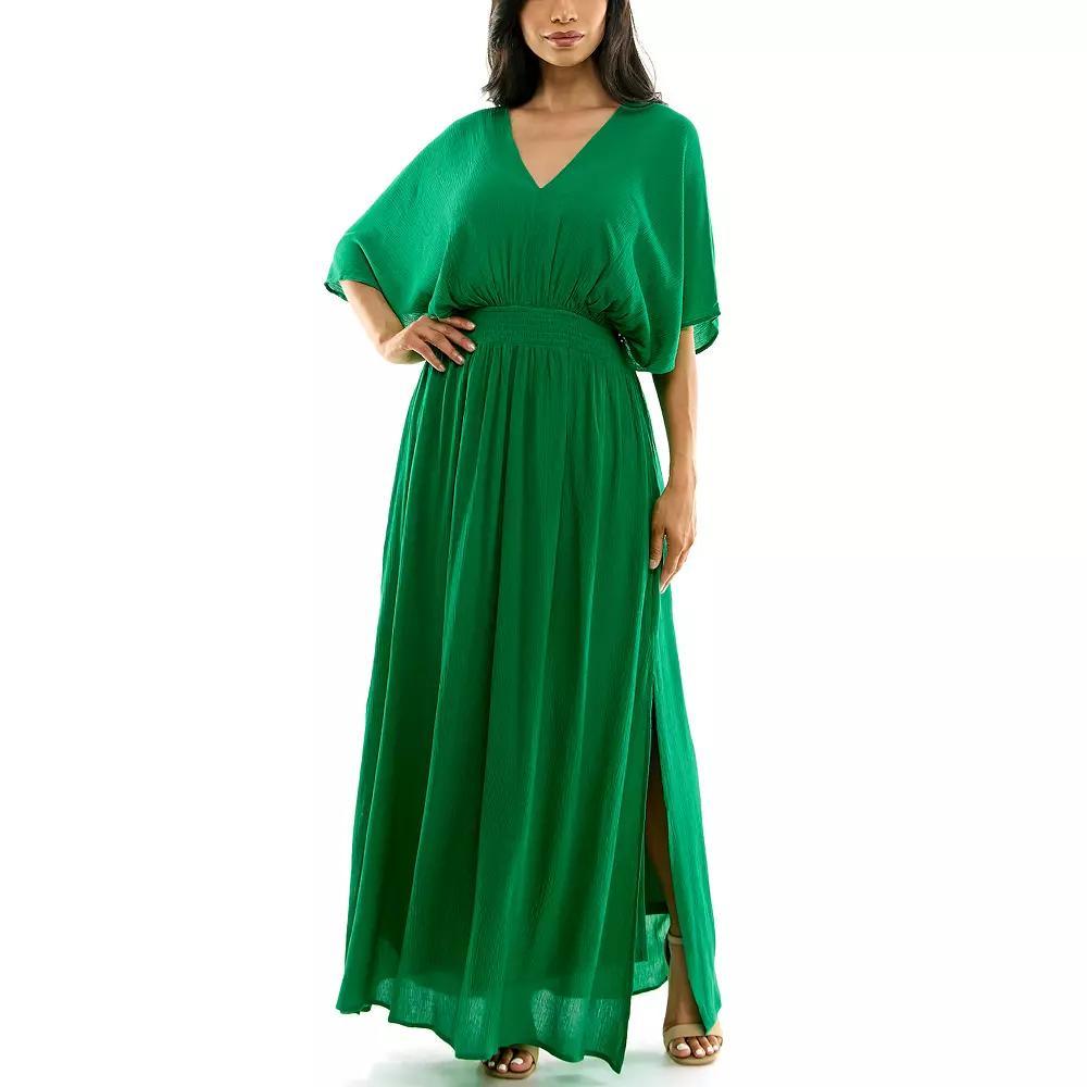 Women's Nina Leonard Smocked Maxi Dress, Size: Large, Bright Green Product Image