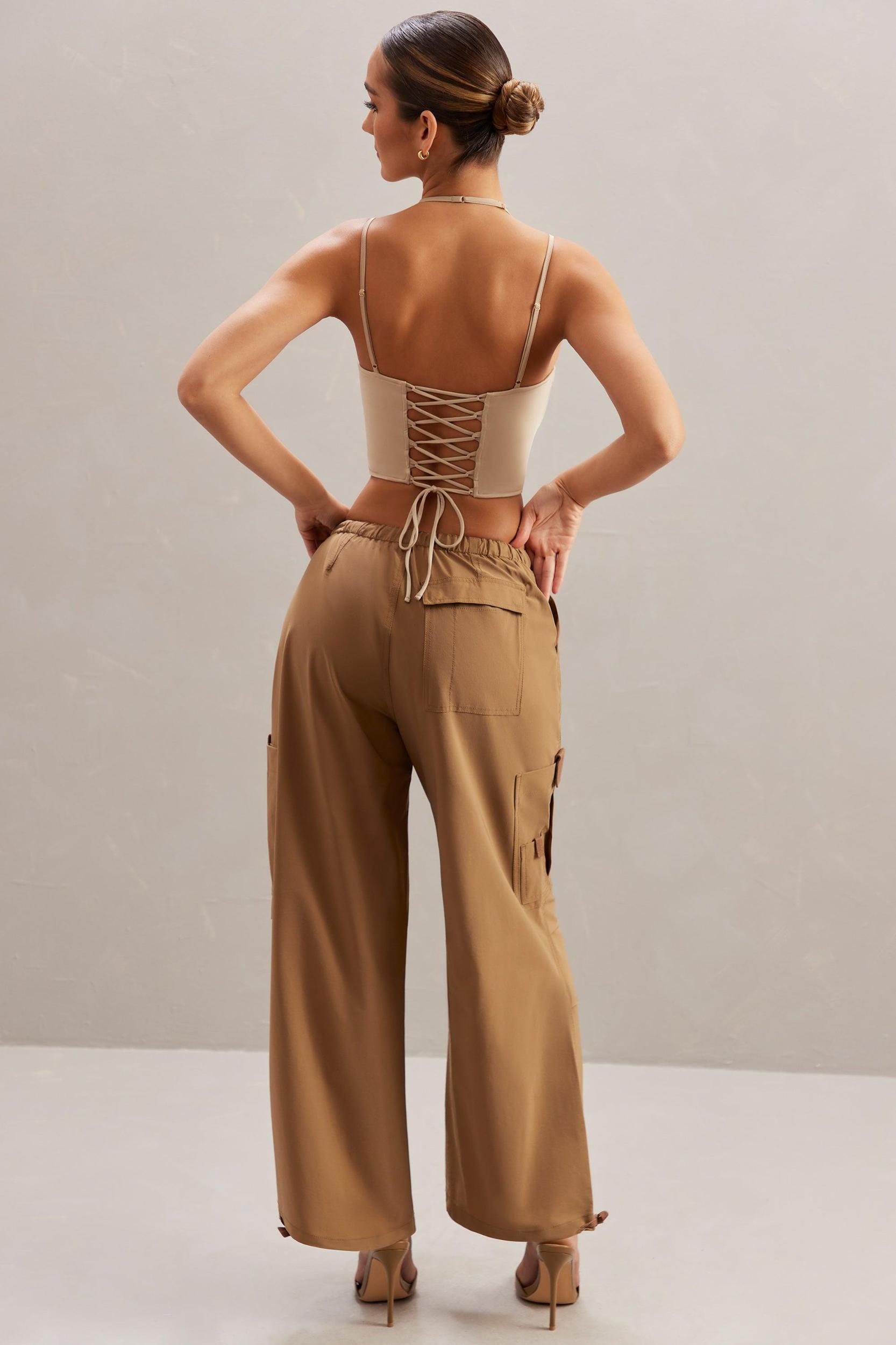 Wide Leg Cargo Trousers in Tan Product Image