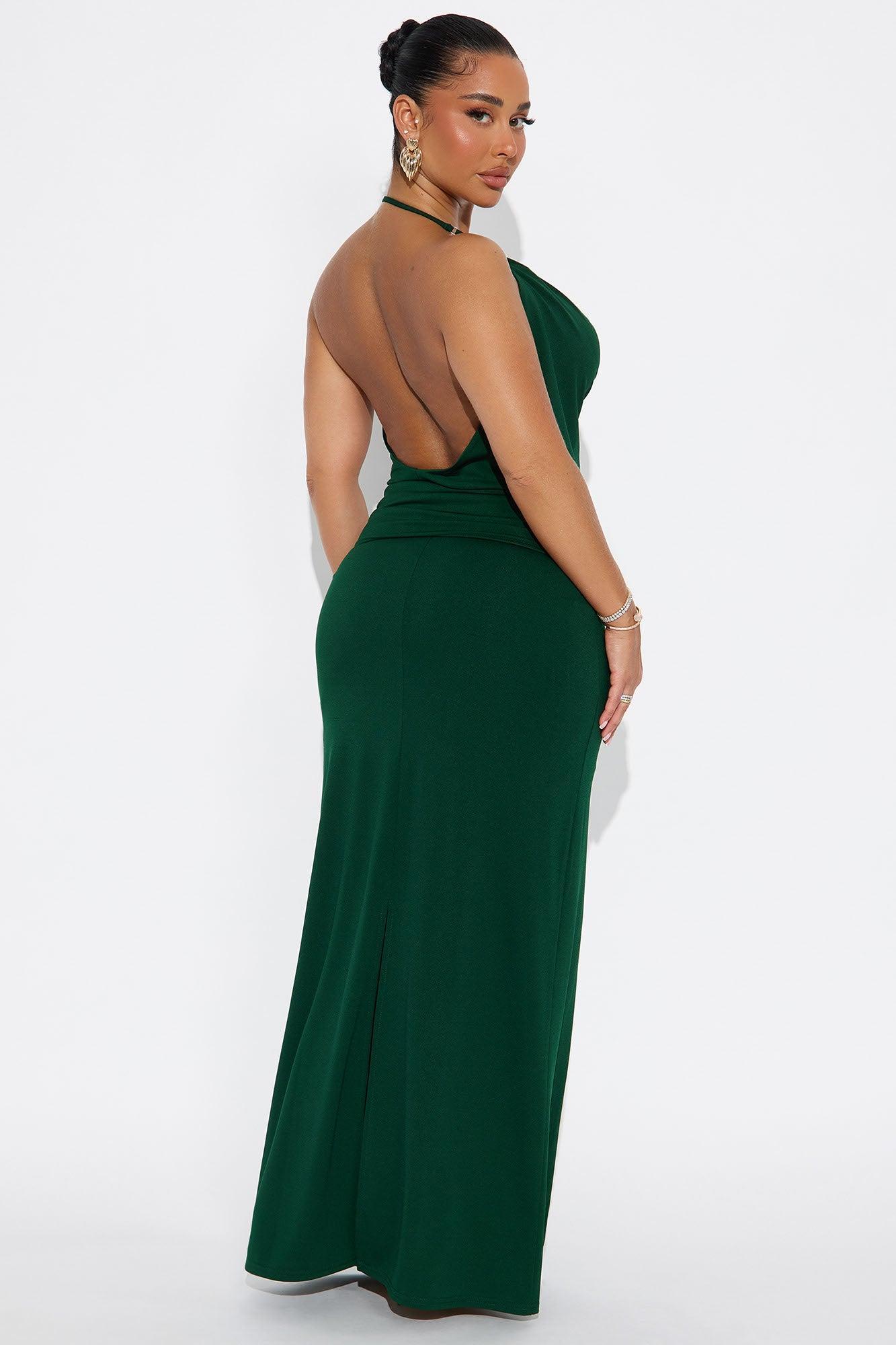 Maya Double Lined Backless Halter Maxi Skirt Set - Hunter Female Product Image