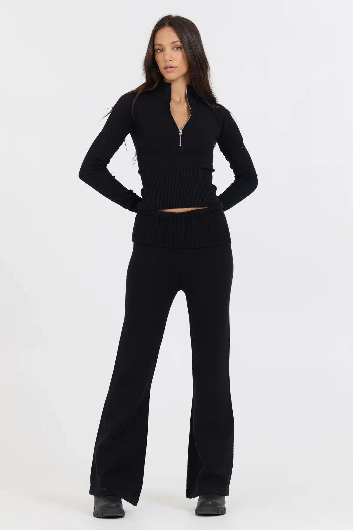 Black Slim Fit Knit Quarter Zip Product Image
