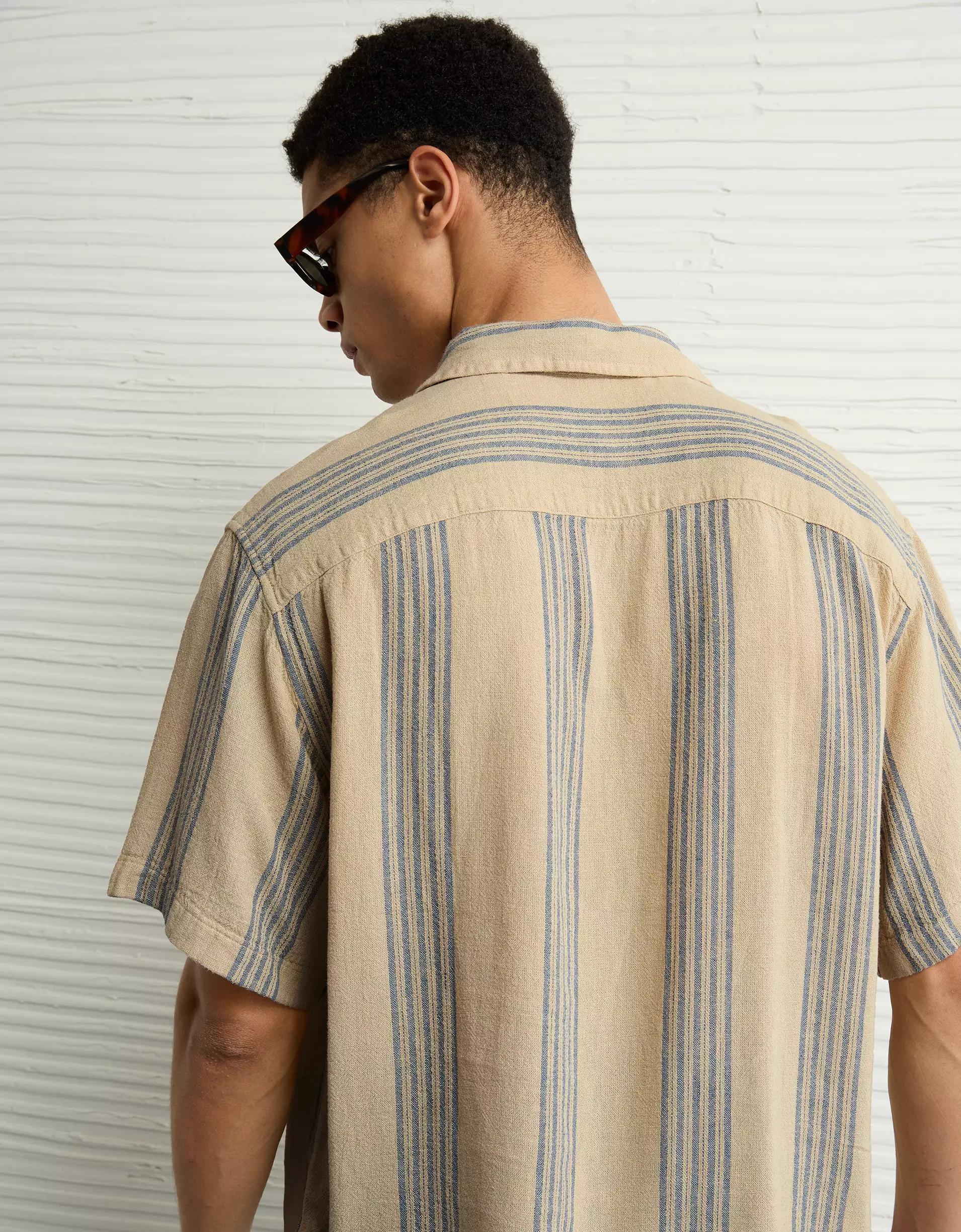 AE Poolside Linen-Blend Striped Button-Up Shirt Product Image