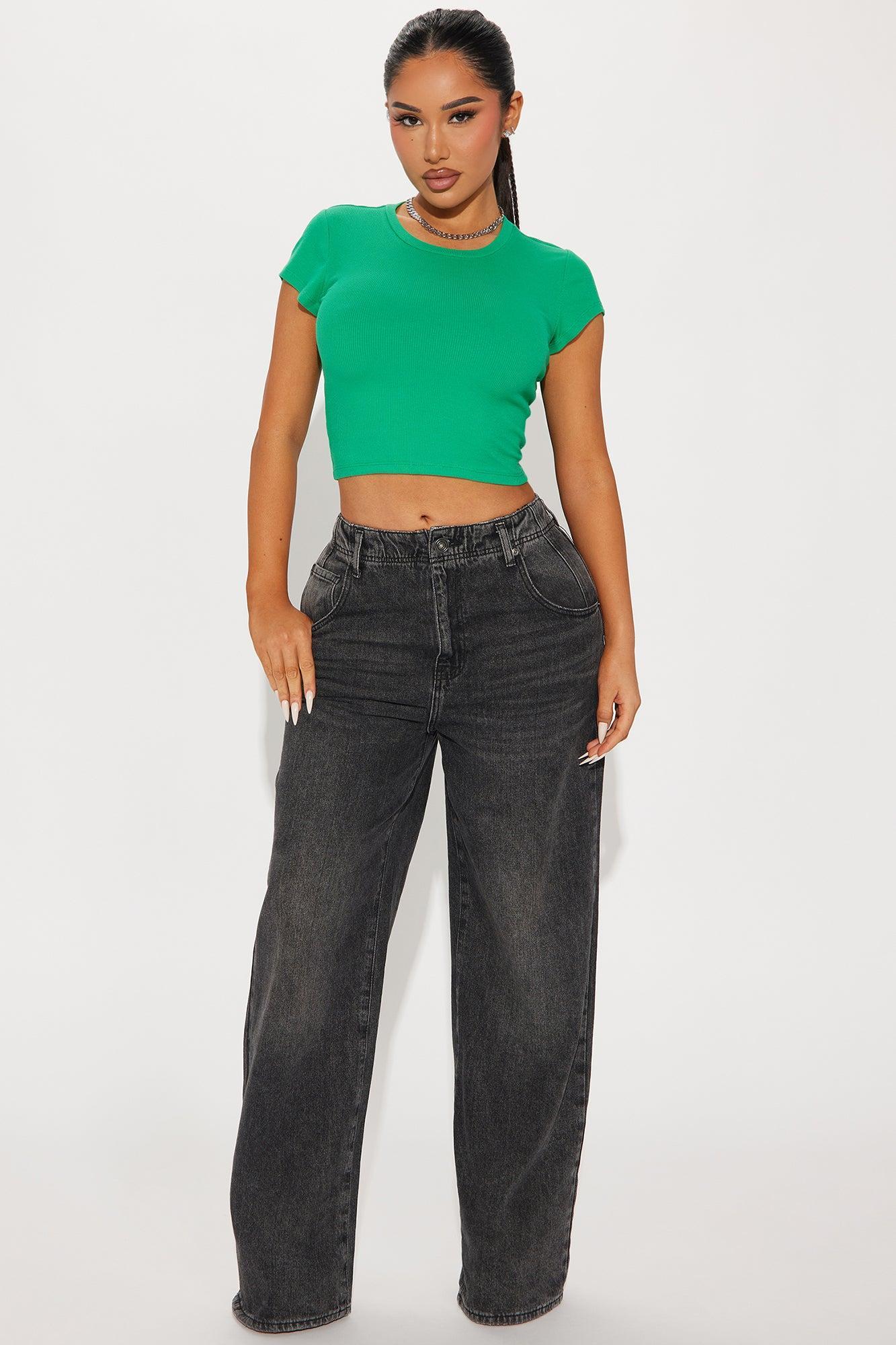 Kasey Ribbed Crop Top - Kelly Green Product Image