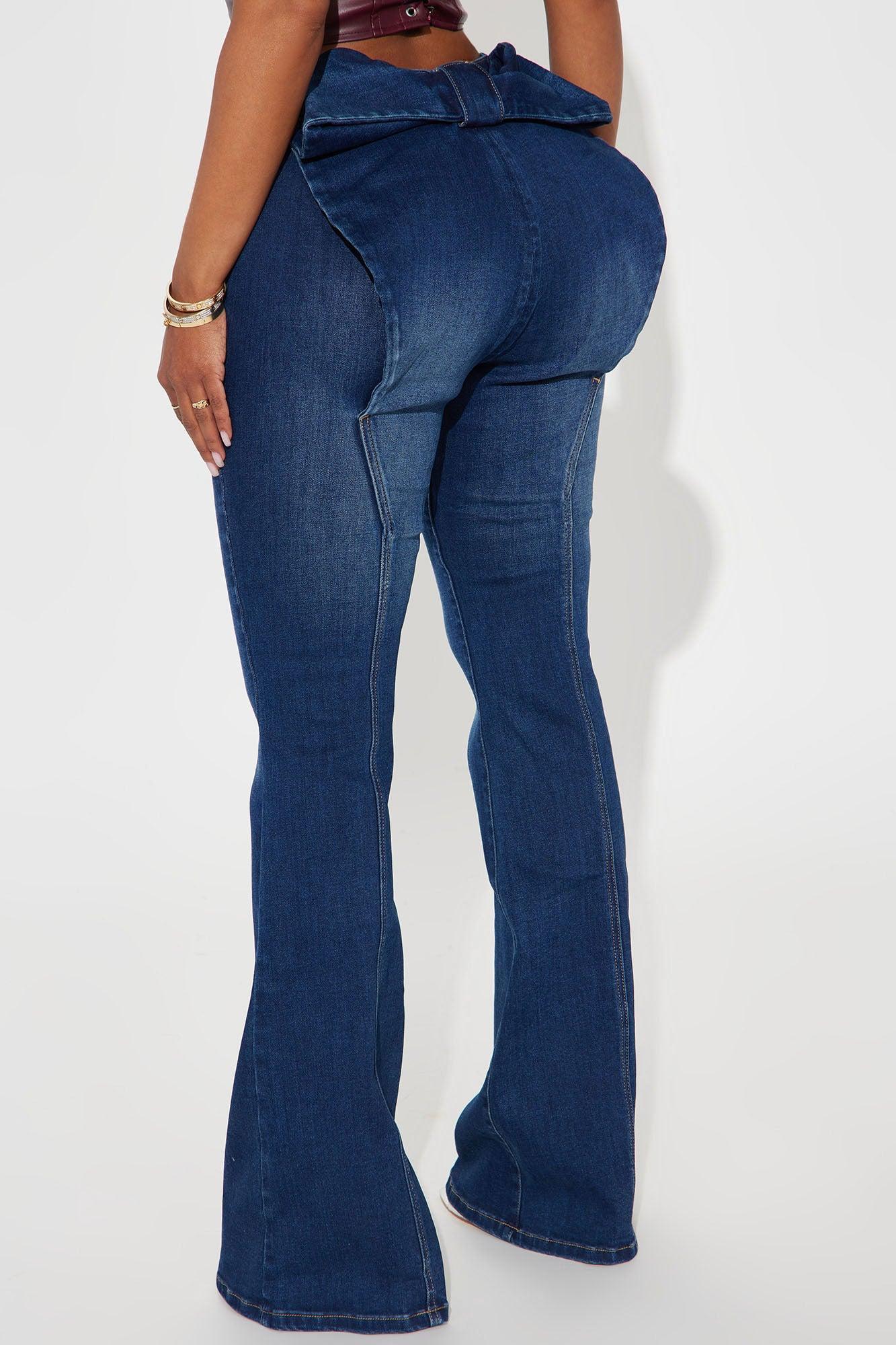 Brianca Bow Stretch Flare Jeans - Dark Wash Product Image