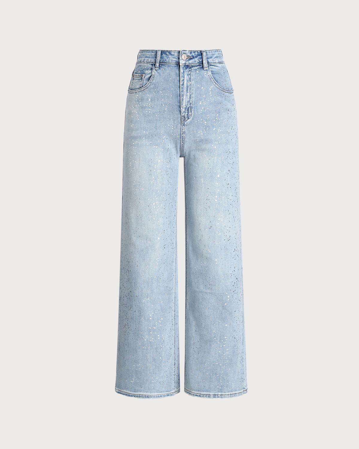 Blue Straight Sparkly Jeans Product Image