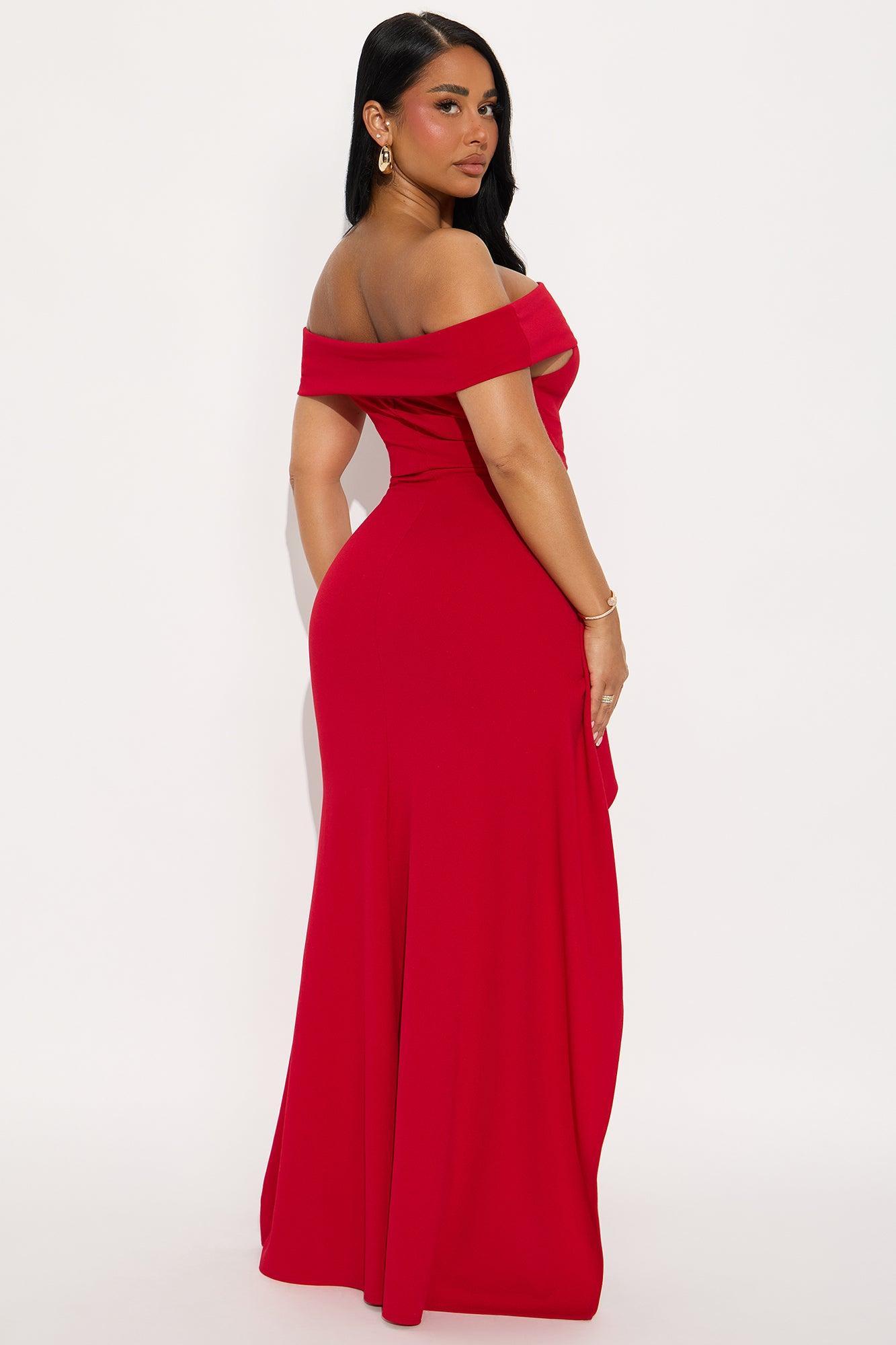Shantal Off Shoulder Crepe Maxi Dress - Red Female Product Image