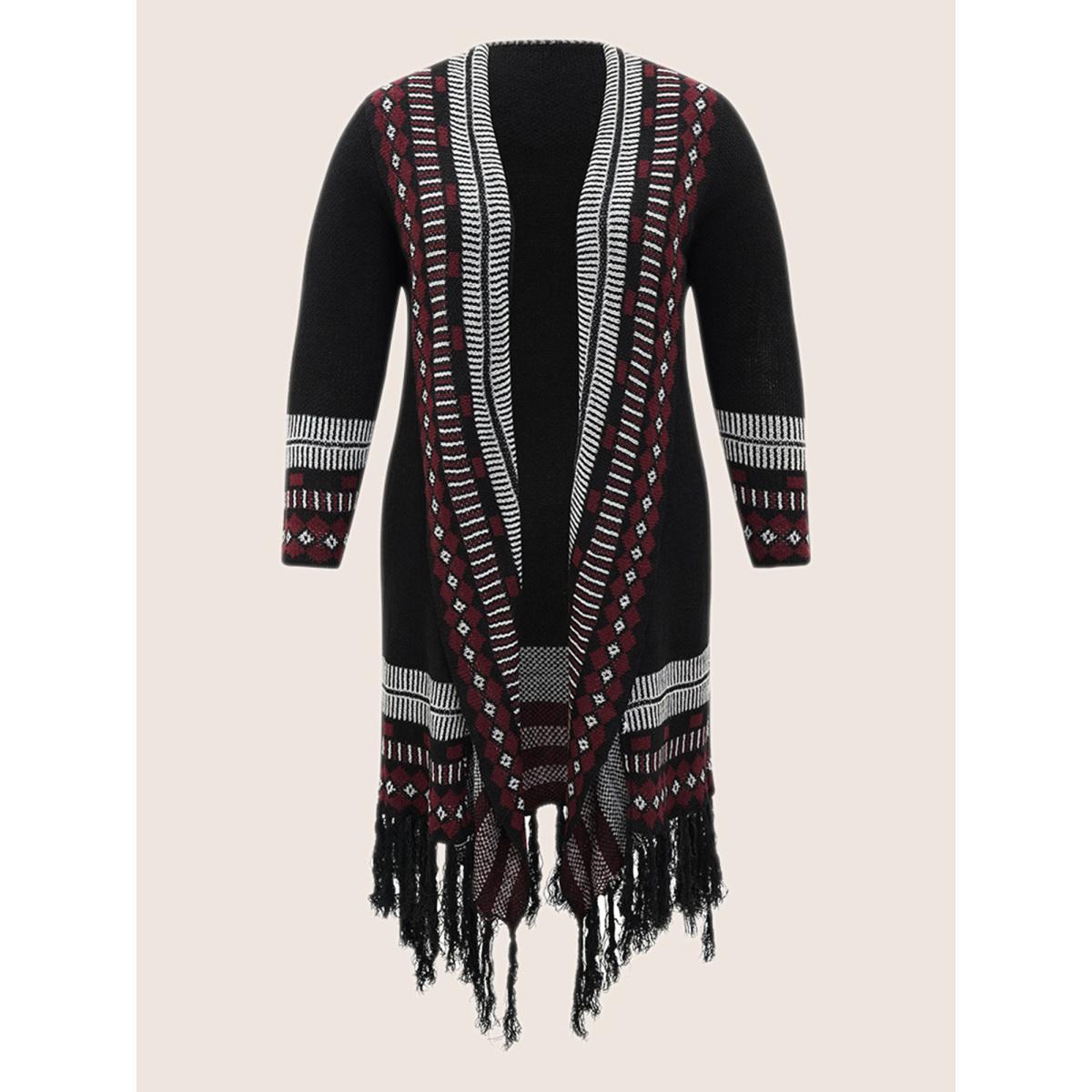 Plus Size Bandana Print Fringe Trim Maxi Cardigan Burgundy Women Casual Long Sleeve Everyday Cardigans BloomChic 10/M Product Image