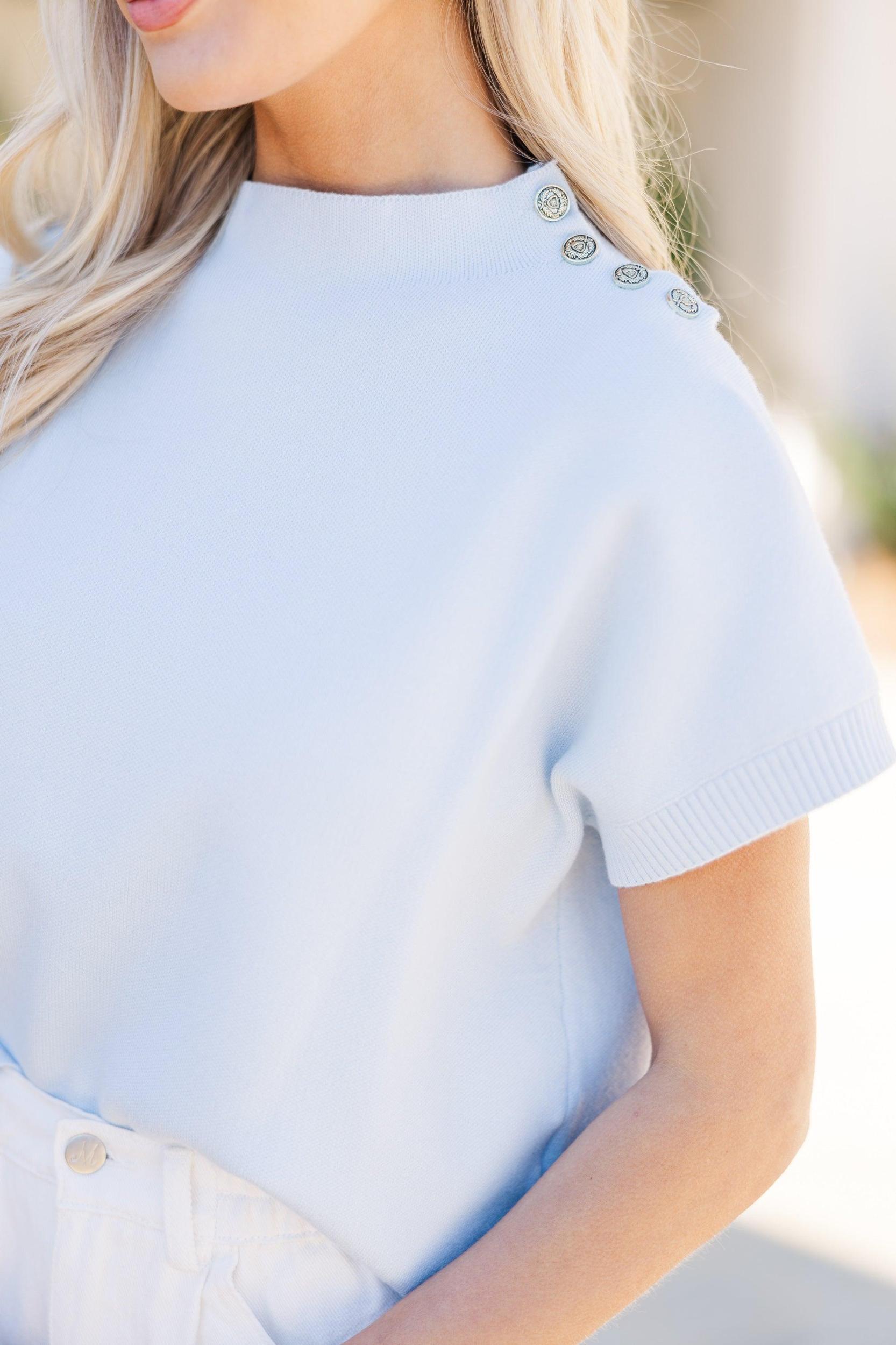 The Refinement Blue Short Sleeve Sweater Female Product Image