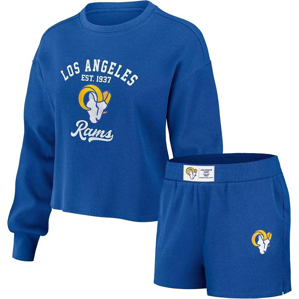 Womens WEAR by Erin Andrews Los Angeles Chargers Waffle Knit Long Sleeve T-Shirt & Shorts Lounge Set Product Image