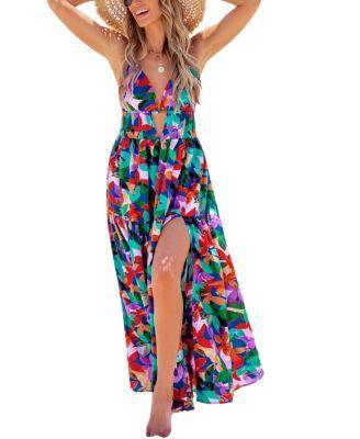 Cupshe Womens Tropical Plunging Sleeveless Keyhole Maxi Beach Dress Product Image