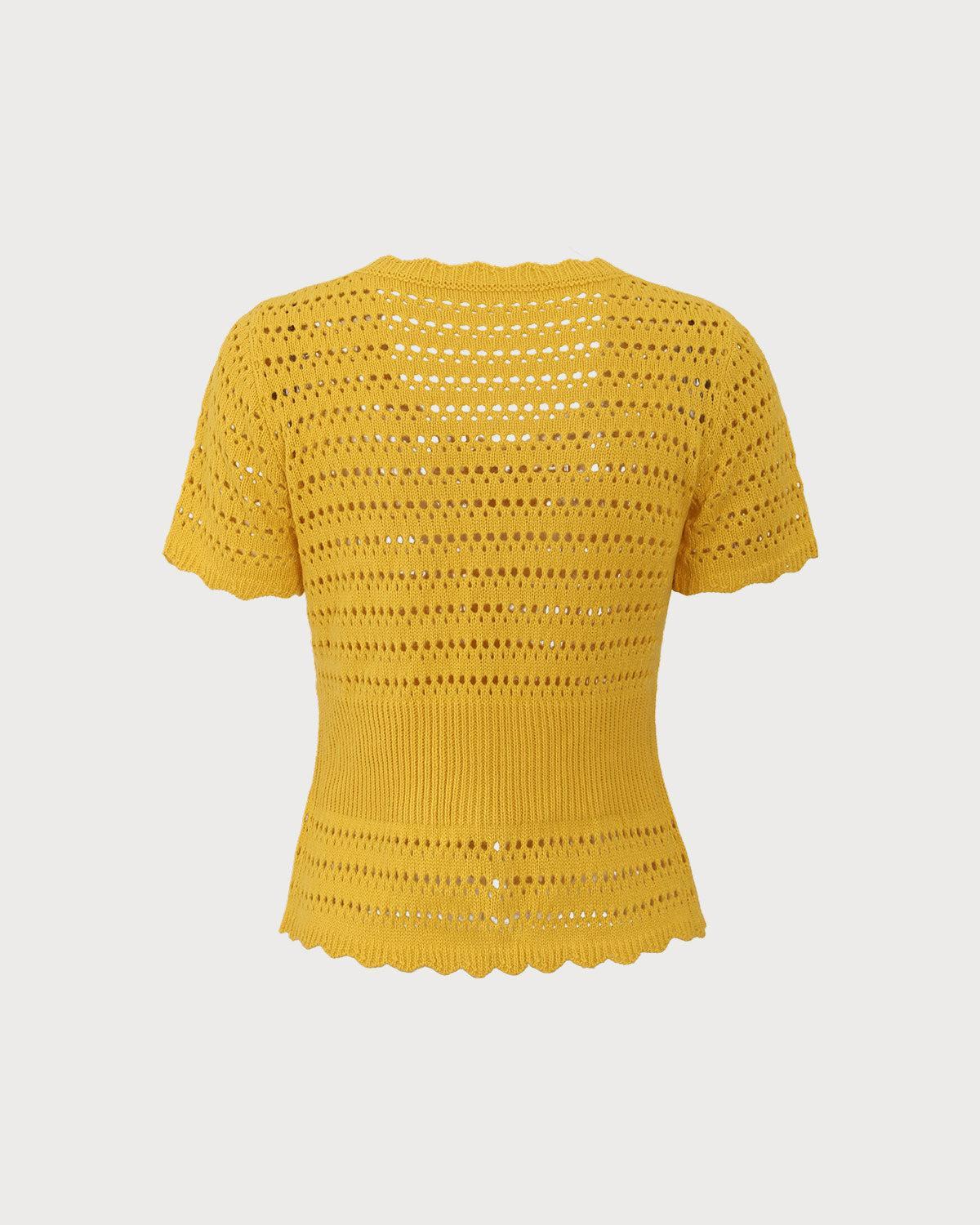 Yellow Crochet Single-Breasted Cardigan Product Image