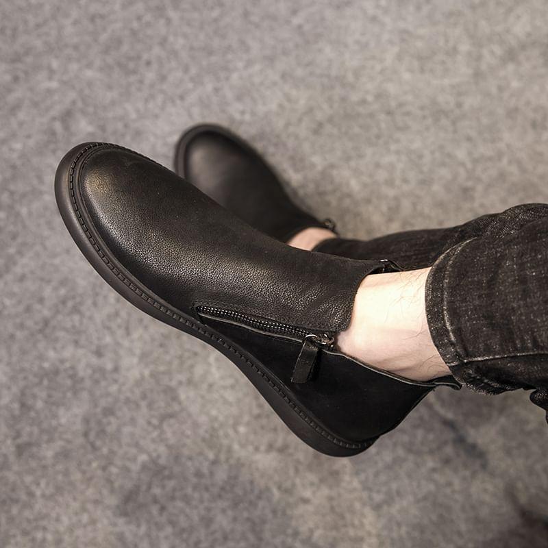 Plain Genuine Leather Ankle Boots Product Image