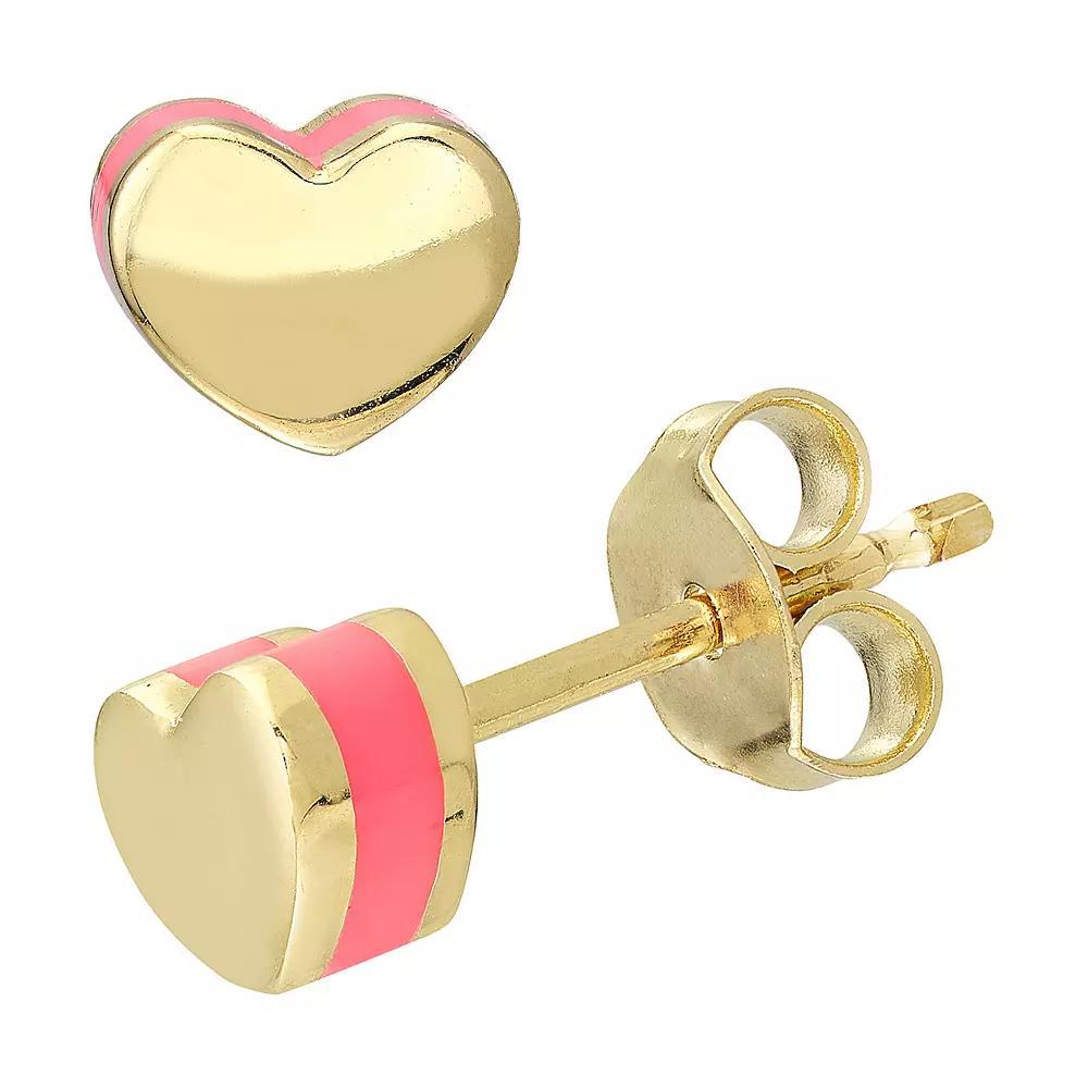 Color Romance 14k Gold 5 mm Pink Enamel Domed Heart Stud Earrings, Women's Product Image