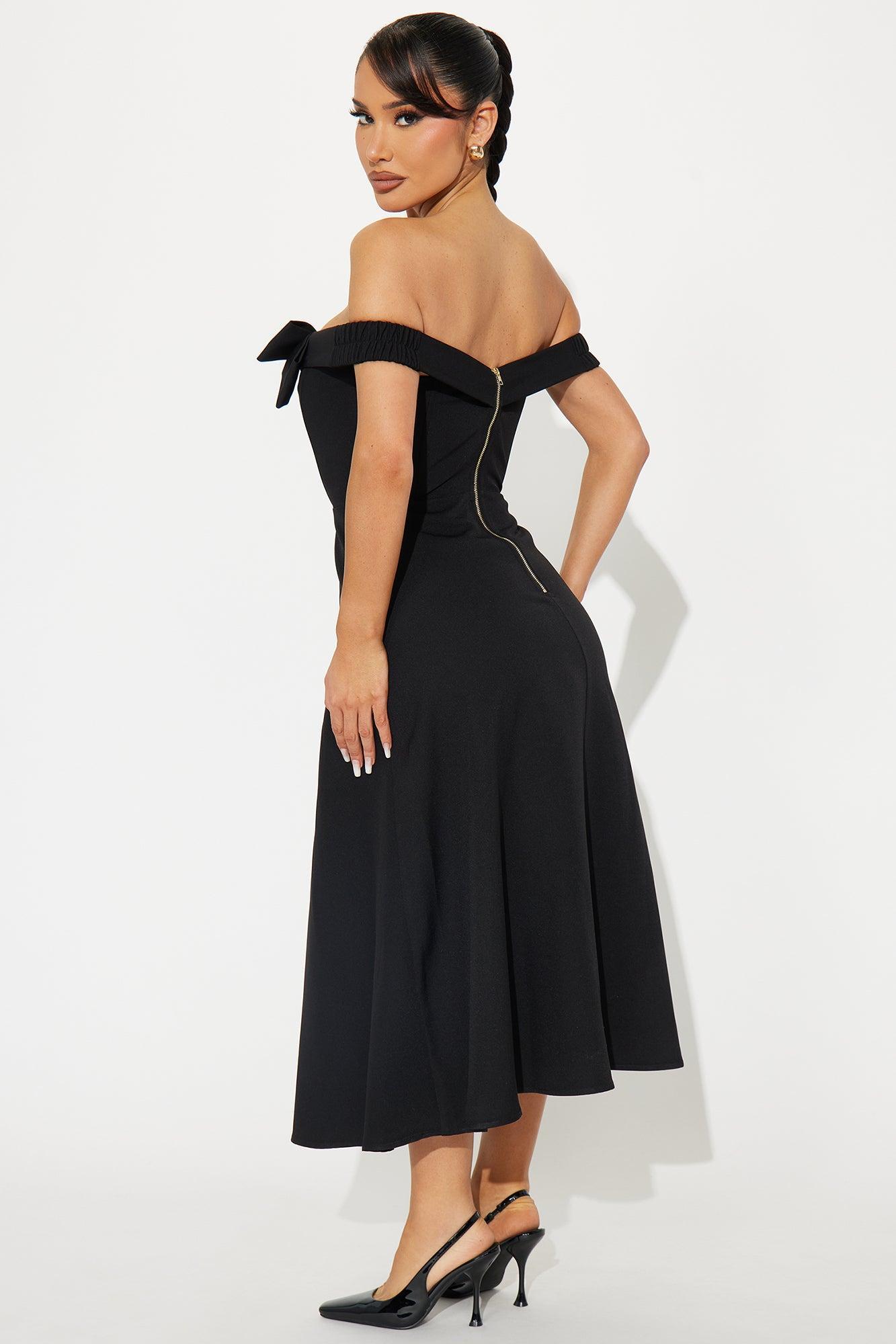 Melinda Off Shoulder Midi Dress - Black Product Image