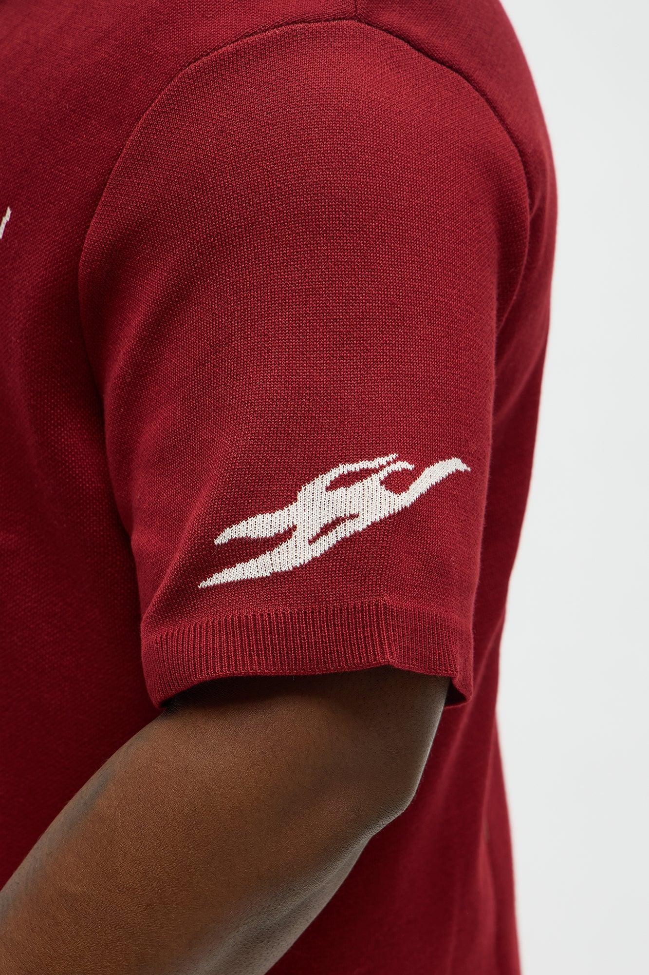 Regular Fit 13 Button Up Sweater Shirt - Red/White Product Image