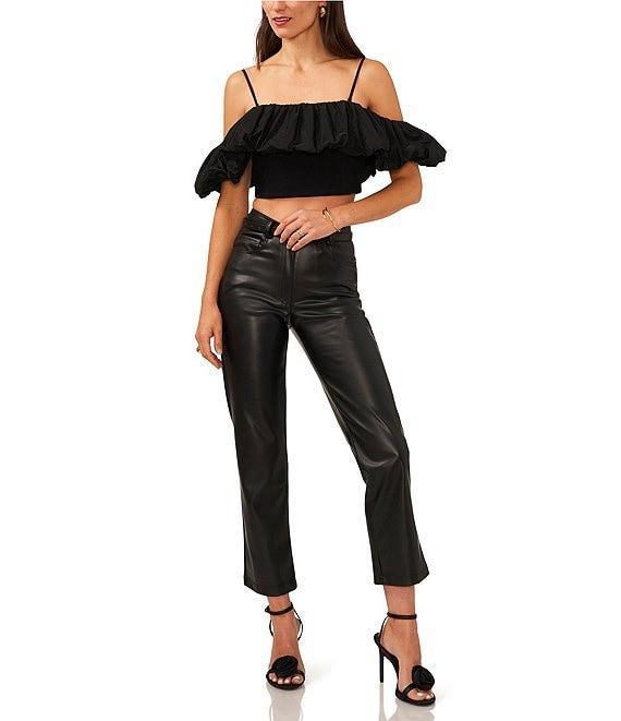 1. STATE Taffeta Bubble Off-the-Shoulder Short Sleeve Cropped Ponte Top Product Image