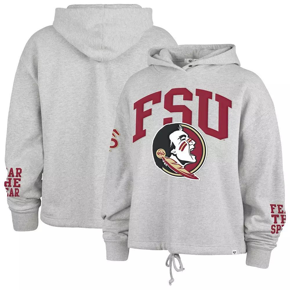 Women's '47 Heather Gray Florida State Seminoles High Hopes Long Sleeve Cropped Hoodie, Size: Medium, Grey Product Image