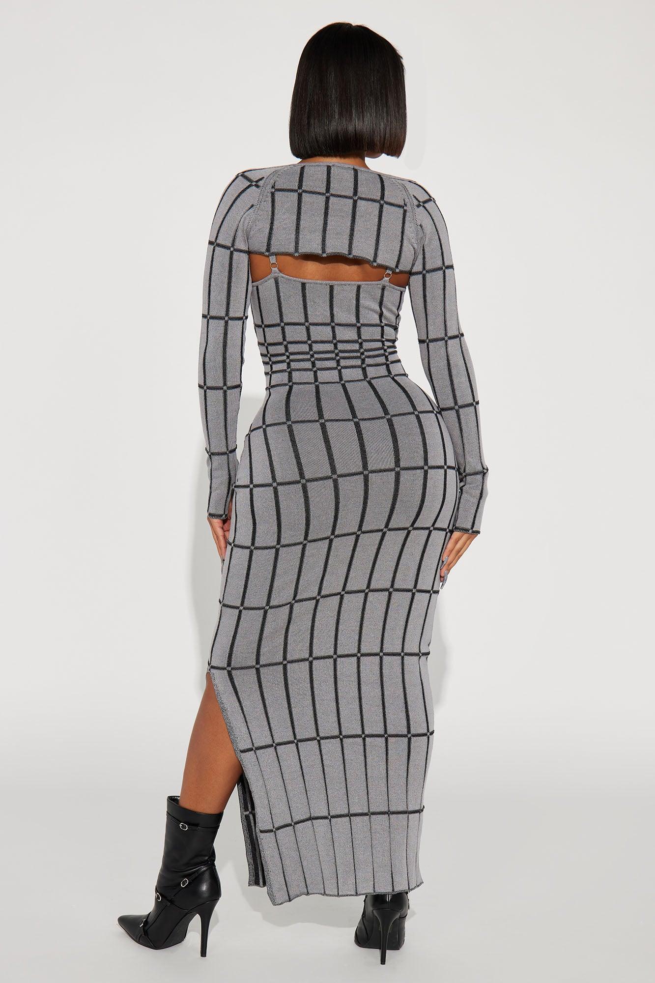 Noelle Sweater Maxi Dress Set - Grey/Black Product Image
