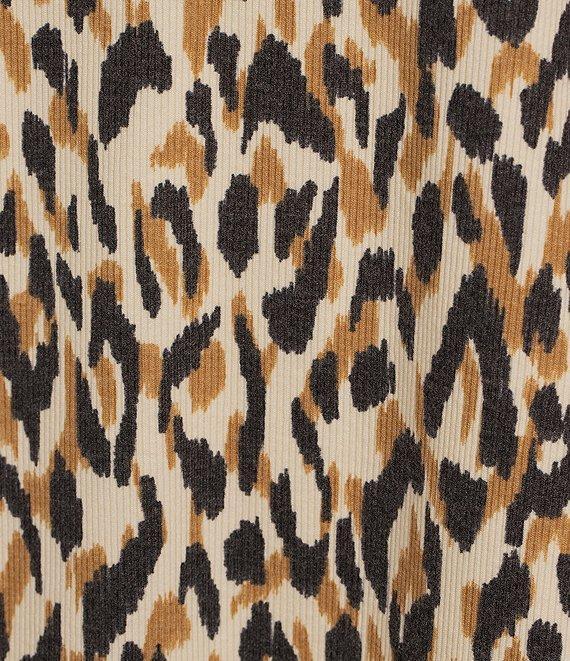 Westbound Leopard Print Notch Neck Long Sleeve Ribbed Top Product Image