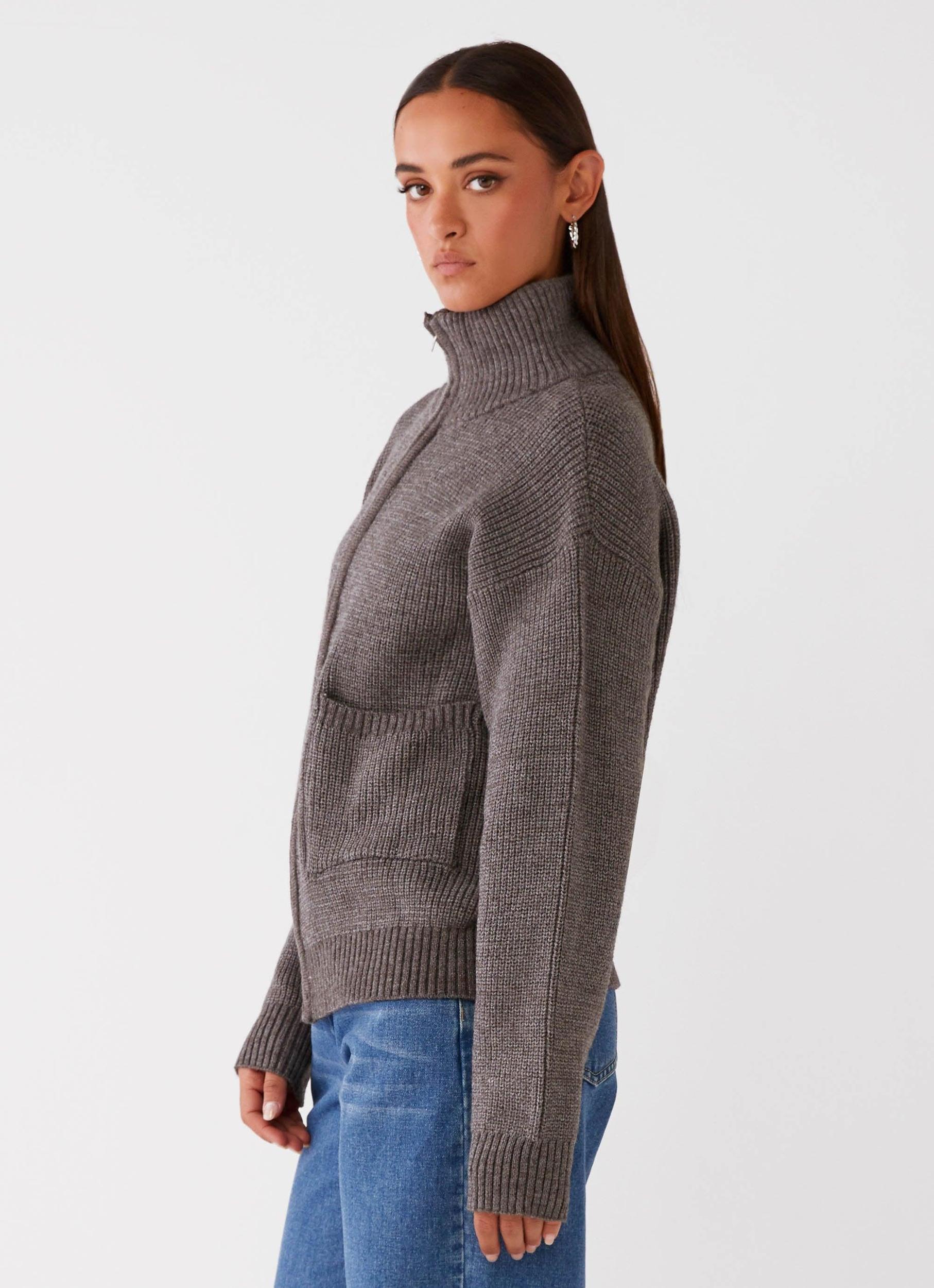 Common Ground Oversized Zip Cardigan - Charcoal Product Image
