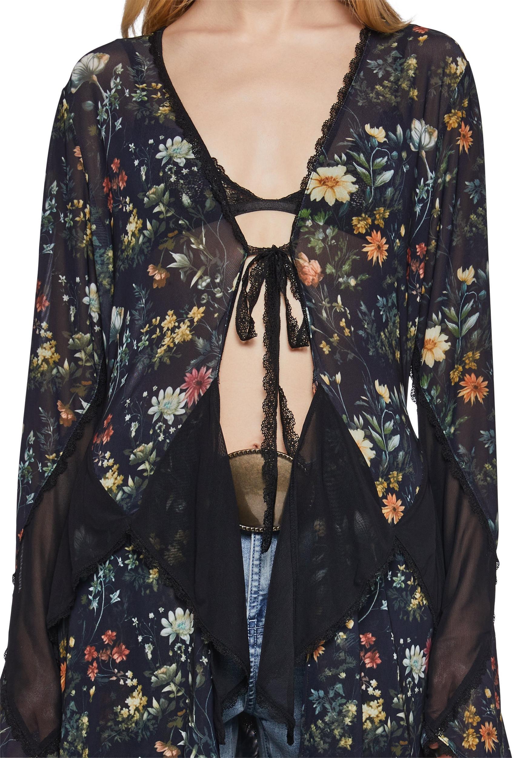 Womens Floral Print Mesh Godet Duster Current Mood - Multi Product Image