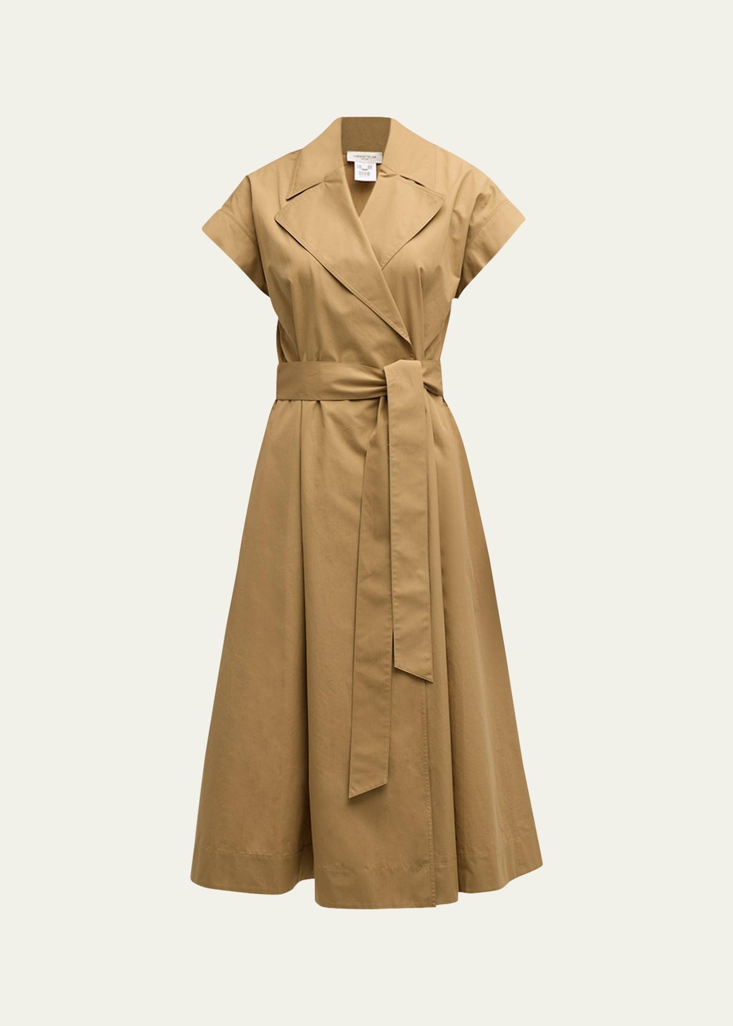 Belted Organic Cotton Poplin Midi Wrap Dress Product Image