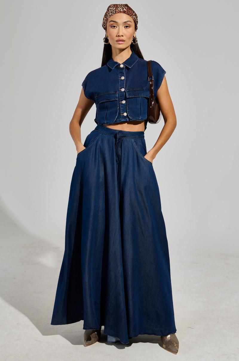 CARRIE BUTTON DOWN DENIM VEST TOP Product Image