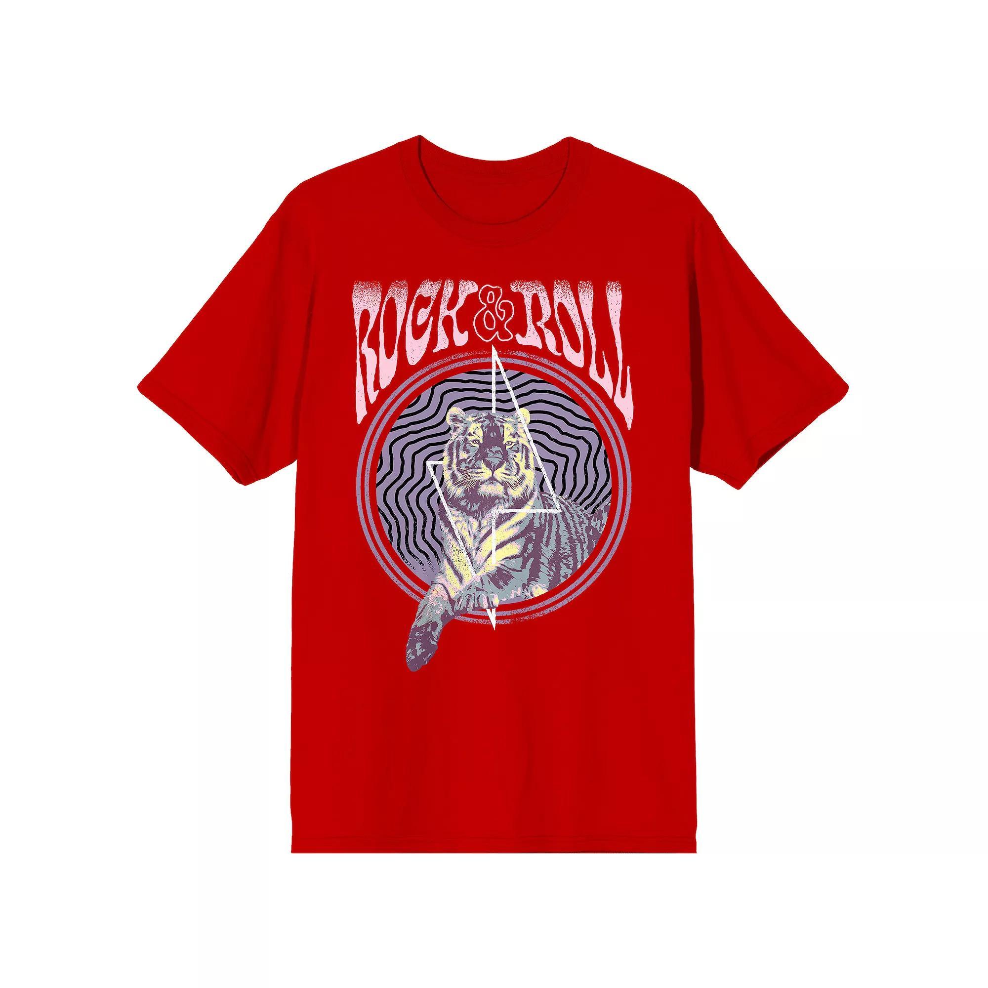 Men's Vintage-Style Rock & Roll Graphic Tee, Size: Large, Red Product Image
