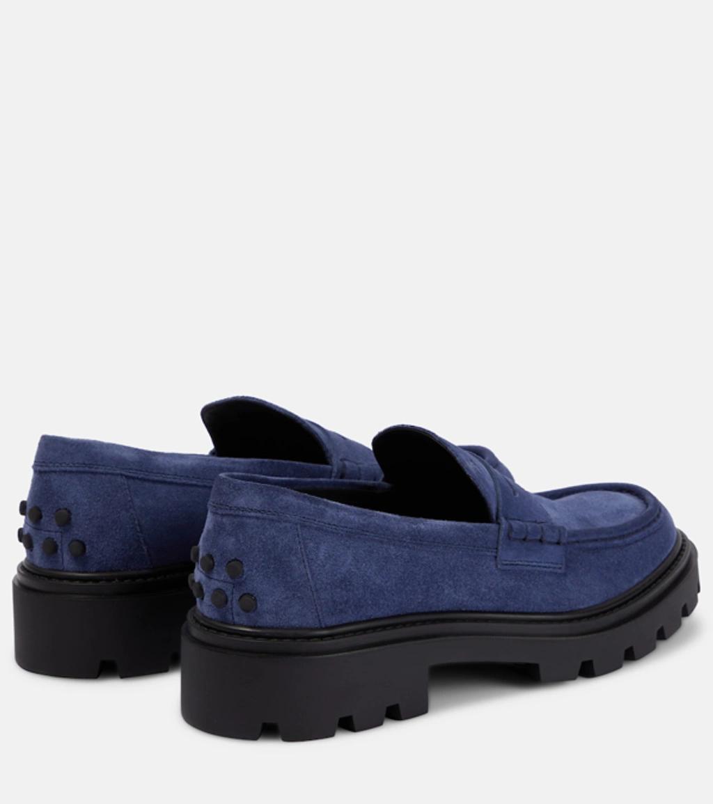 TOD'S Suede Platform Penny Loafers In Blue Product Image