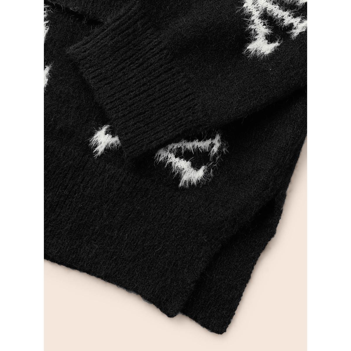 Plus Size Skull Pattern Plus Jacquard Open Cardigan Black Women Casual Loose Long Sleeve Everyday Cardigans BloomChic 12/L Product Image